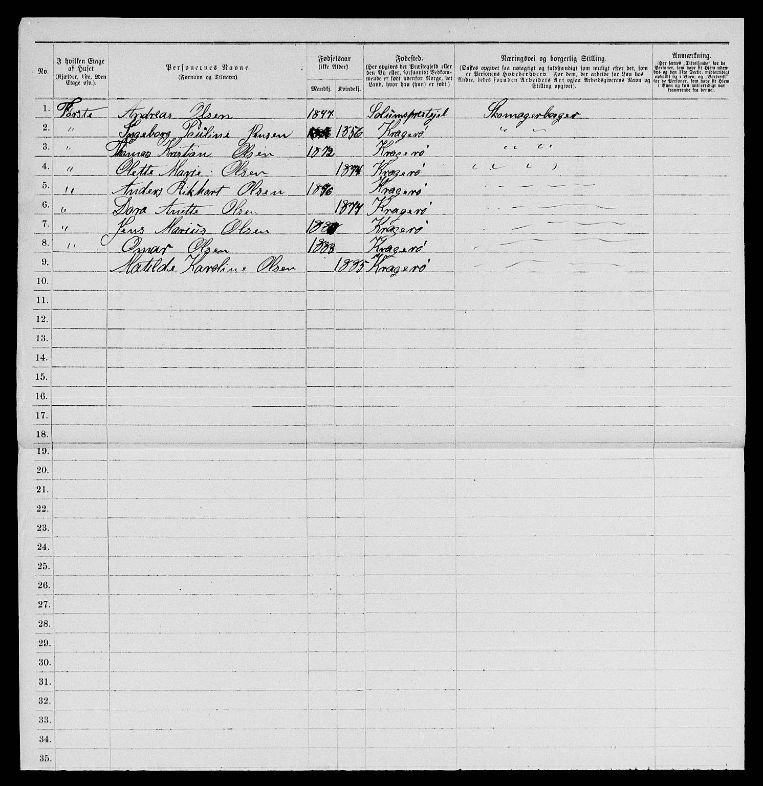 SAKO, 1885 census for 0801 Kragerø, 1885, p. 826