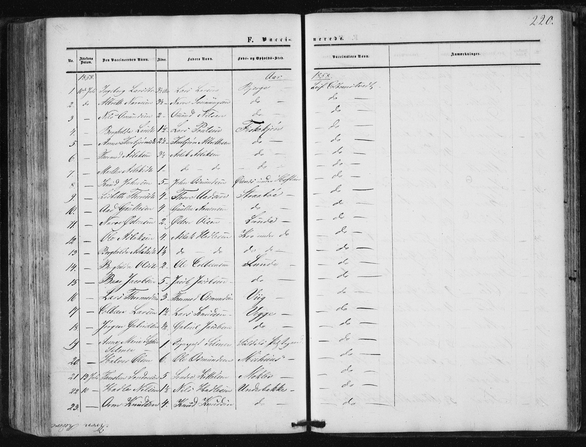 Suldal sokneprestkontor, AV/SAST-A-101845/01/IV/L0009: Parish register (official) no. A 9, 1854-1868, p. 220