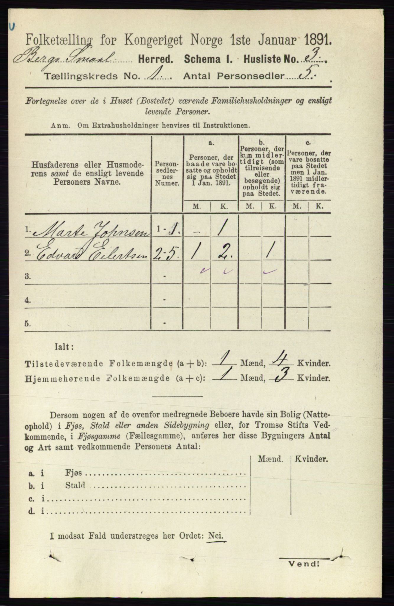 RA, 1891 census for 0116 Berg, 1891, p. 30