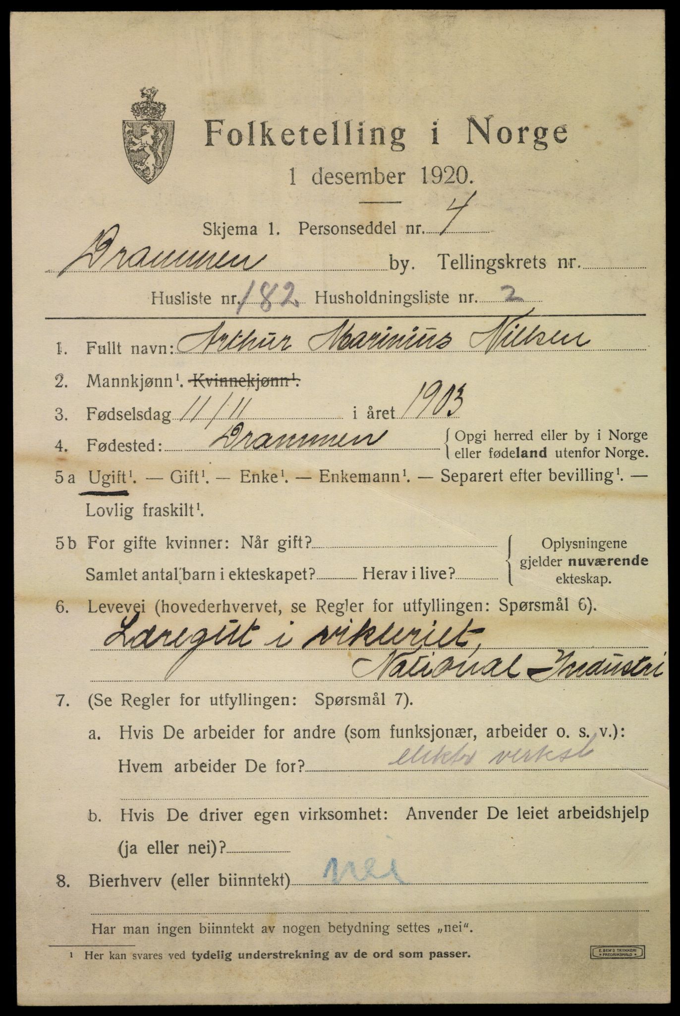 SAKO, 1920 census for Drammen, 1920, p. 45203