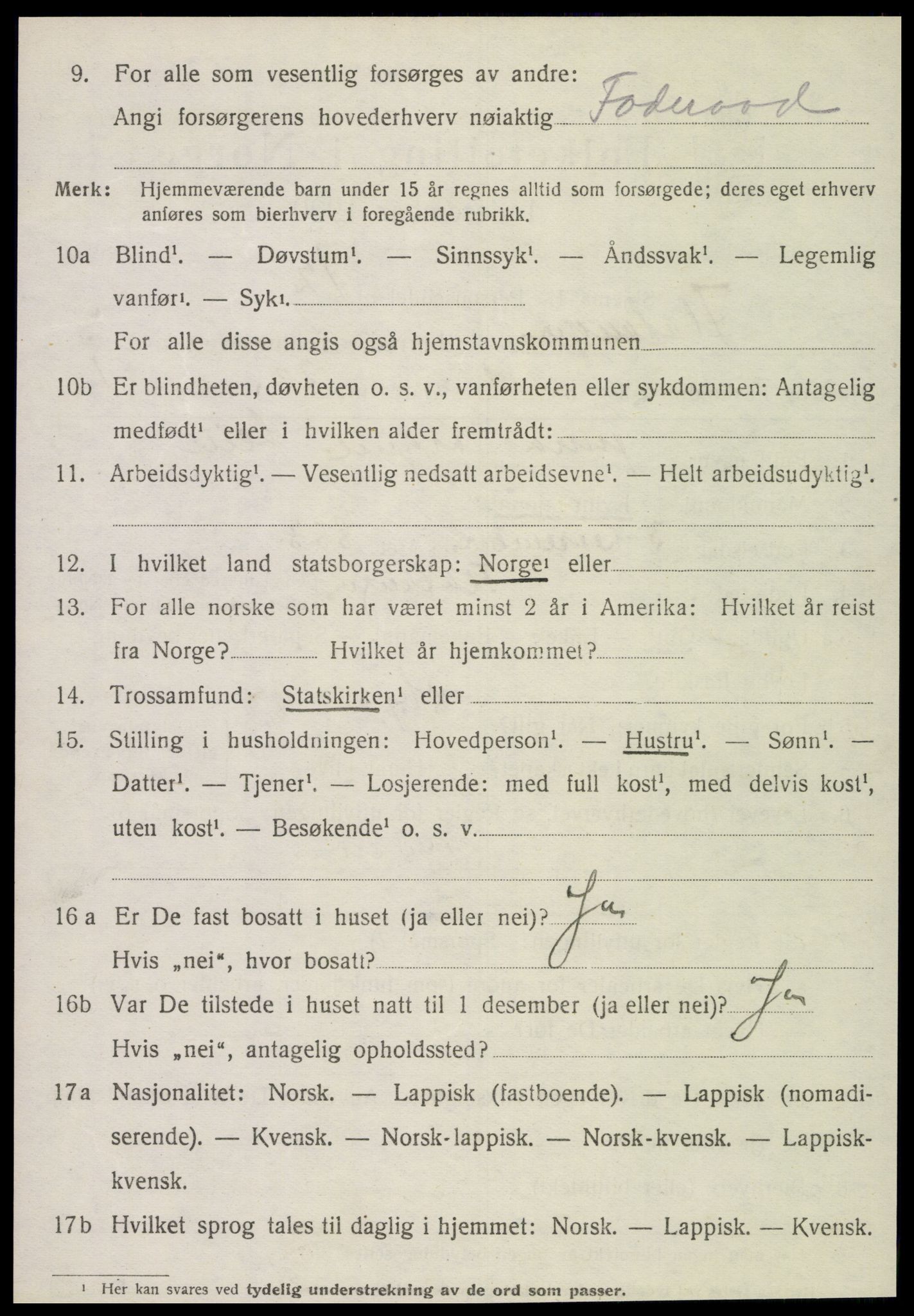 SAT, 1920 census for Flatanger, 1920, p. 1605