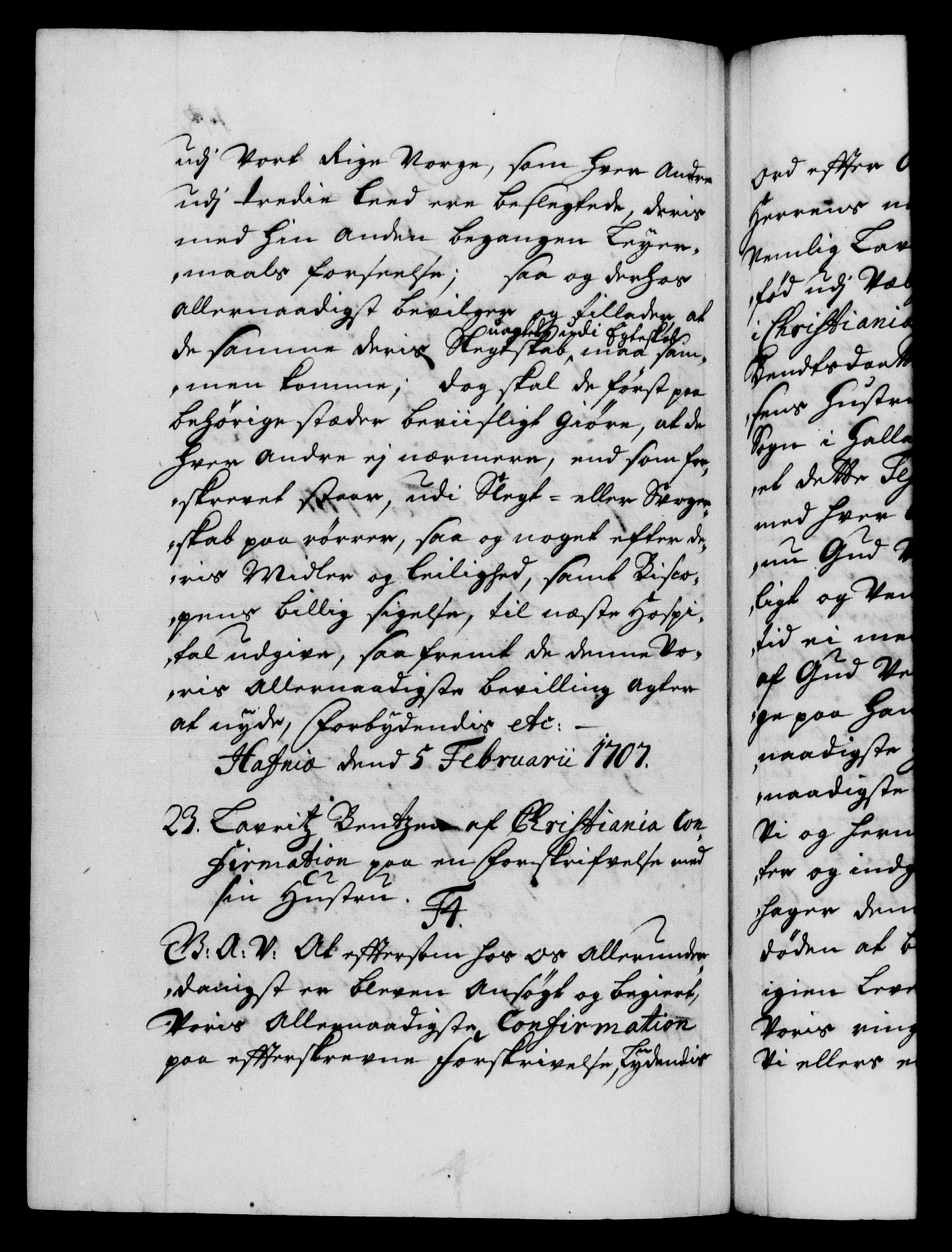 Danske Kanselli 1572-1799, AV/RA-EA-3023/F/Fc/Fca/Fcaa/L0019: Norske registre, 1704-1707, p. 448b