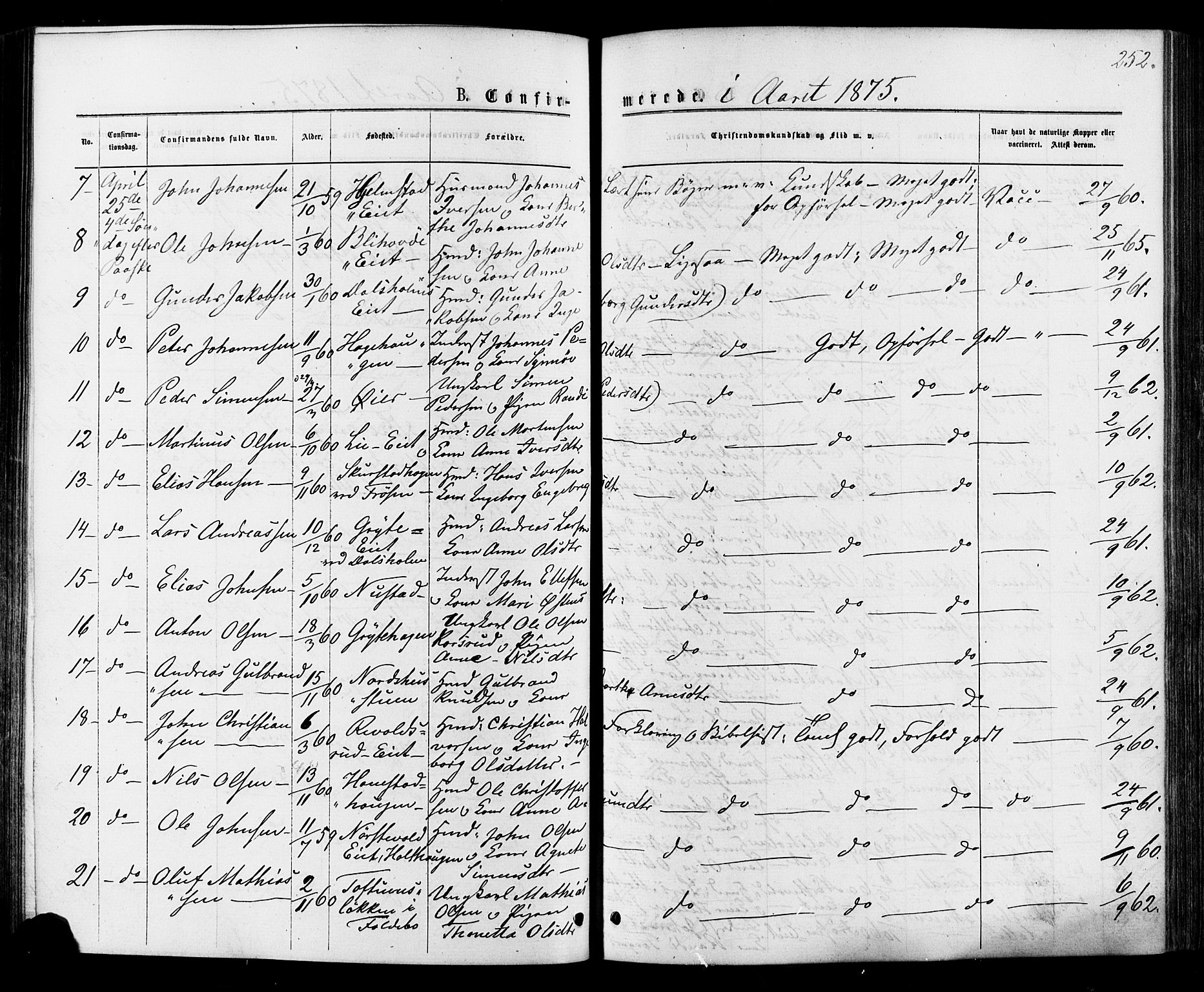 Østre Gausdal prestekontor, AV/SAH-PREST-092/H/Ha/Haa/L0001: Parish register (official) no. 1, 1874-1886, p. 252