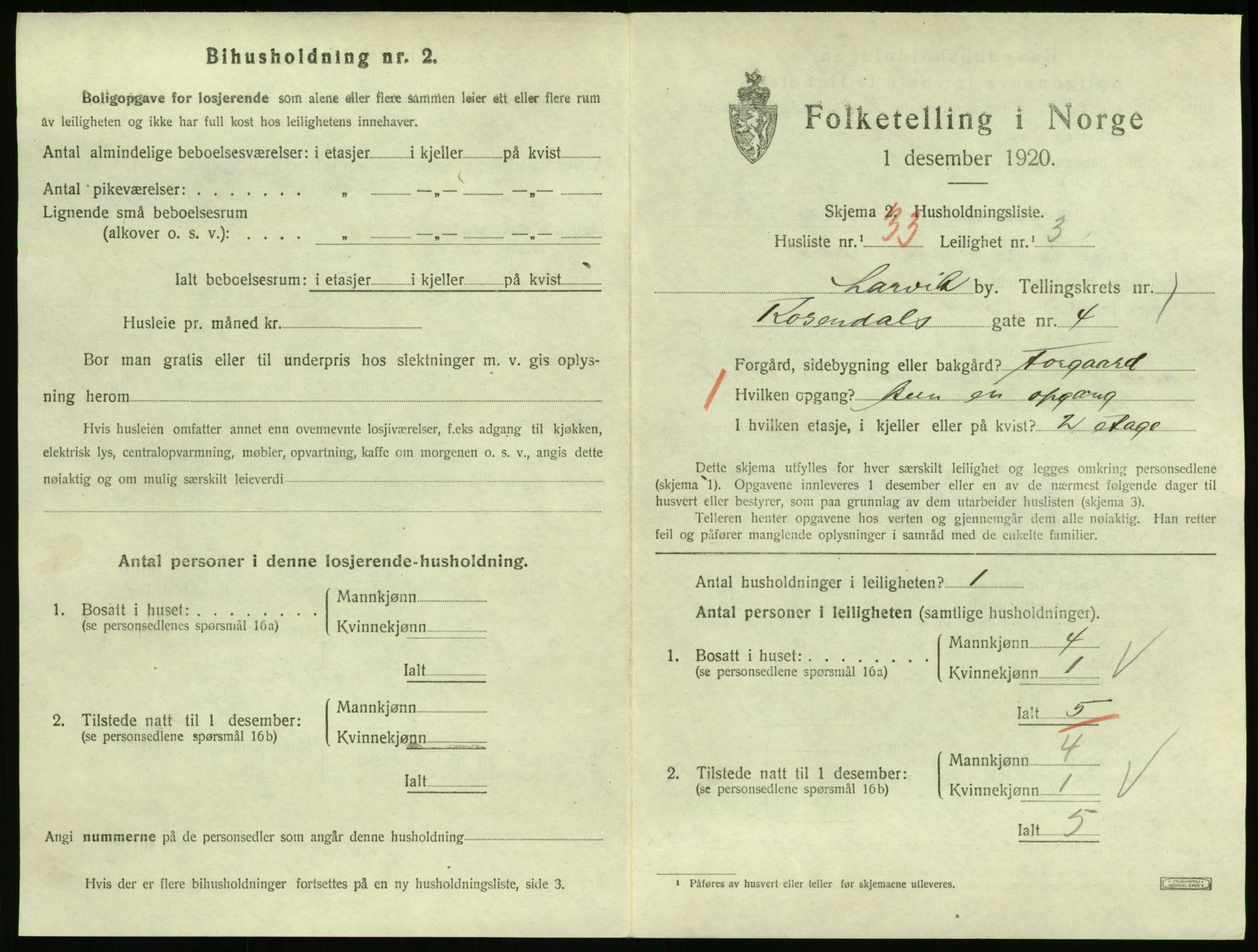 SAKO, 1920 census for Larvik, 1920, p. 3130