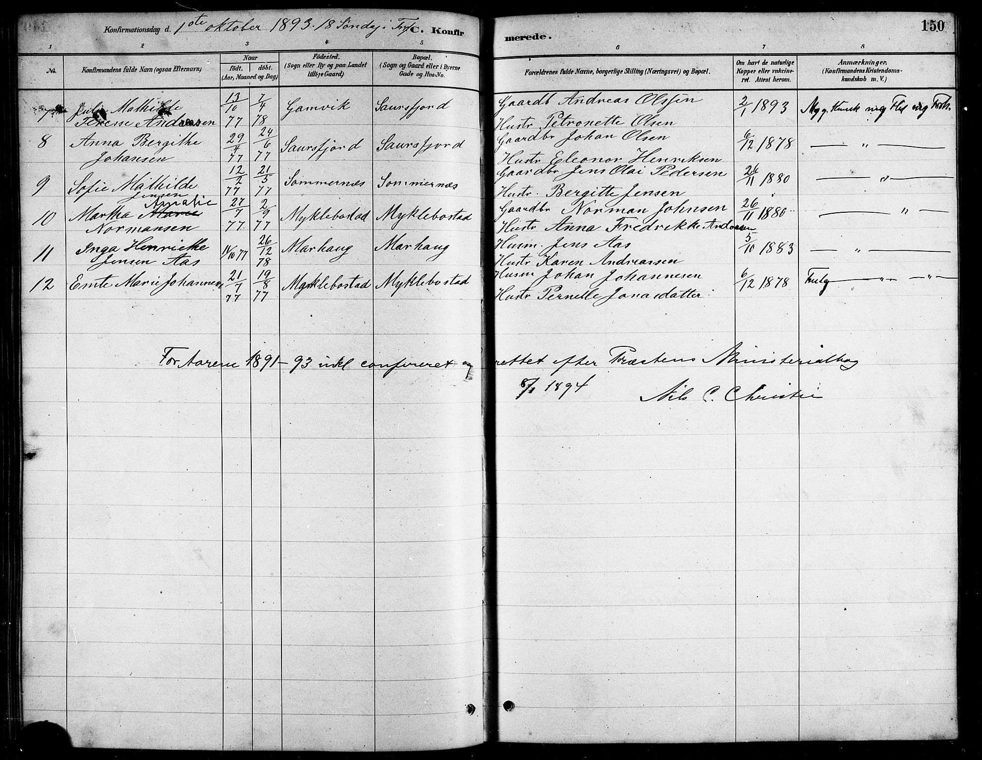 Ministerialprotokoller, klokkerbøker og fødselsregistre - Nordland, AV/SAT-A-1459/857/L0828: Parish register (copy) no. 857C03, 1879-1908, p. 150