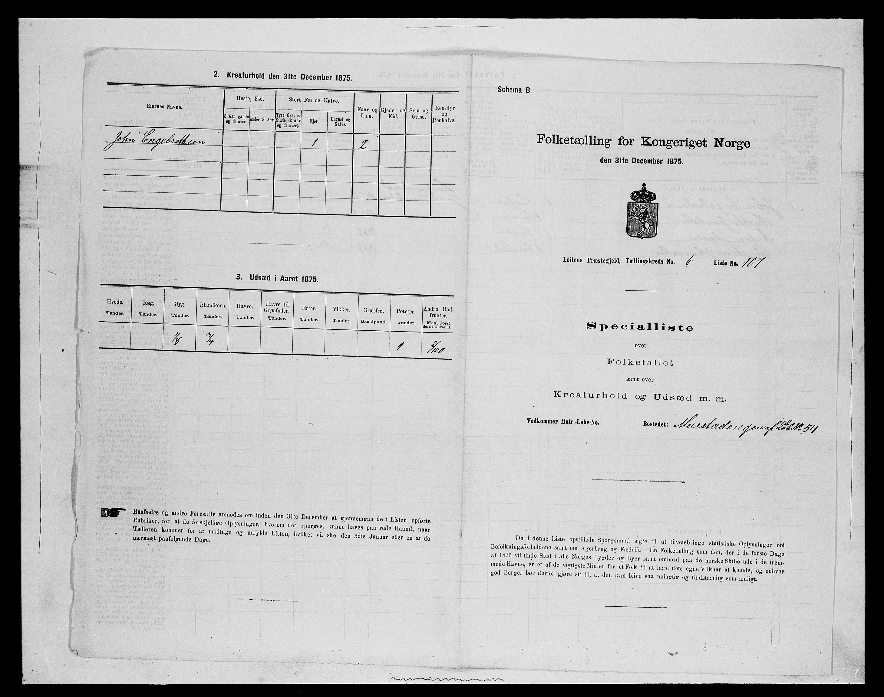 SAH, 1875 census for 0415P Løten, 1875, p. 1464