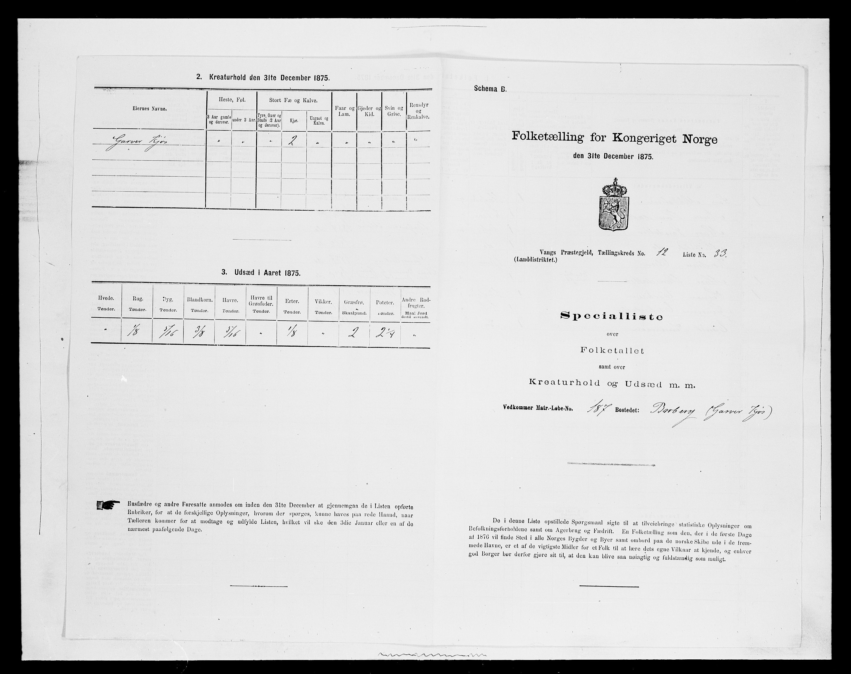 SAH, 1875 census for 0414L Vang/Vang og Furnes, 1875, p. 2688