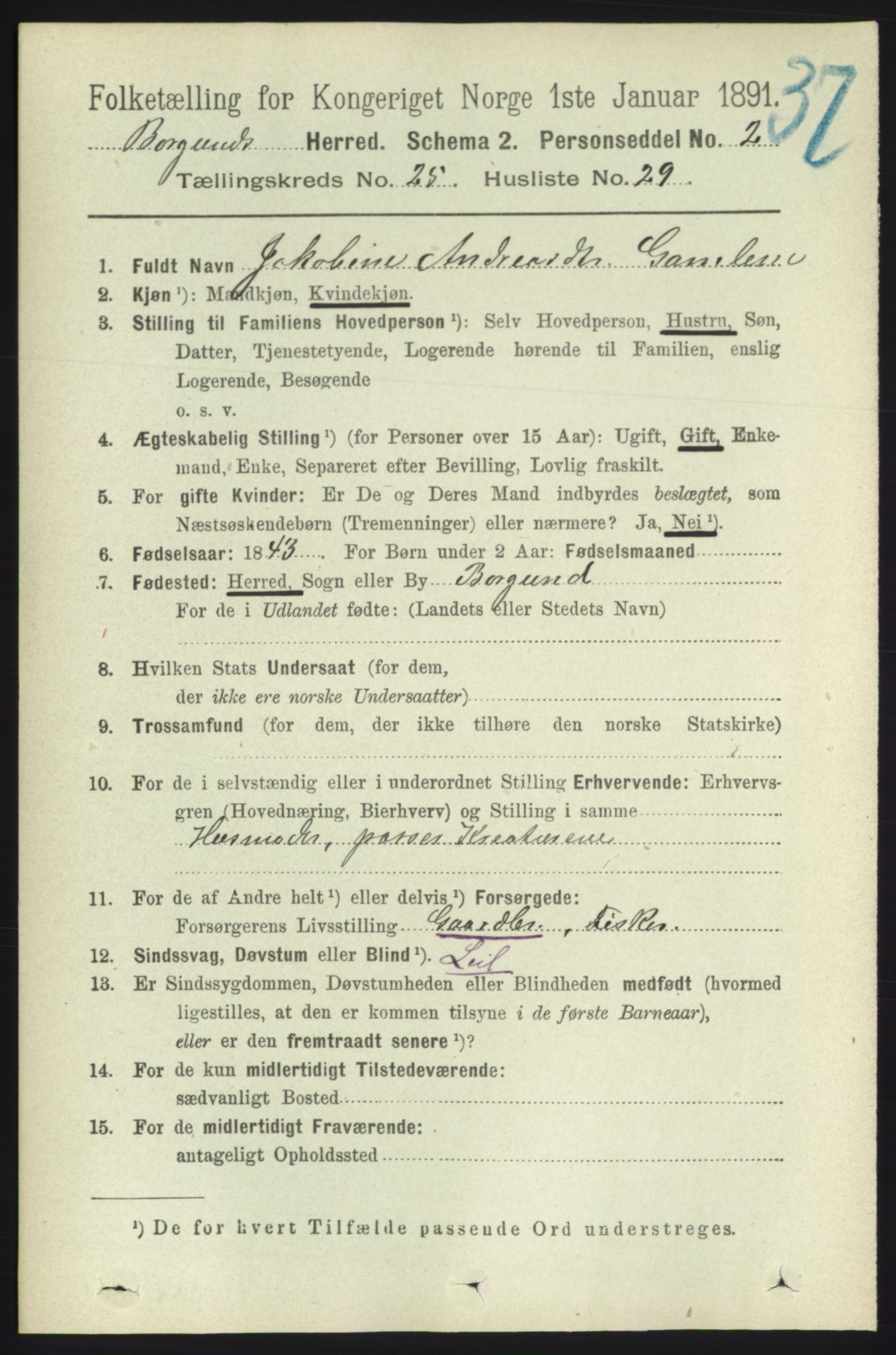 RA, 1891 census for 1531 Borgund, 1891, p. 7444
