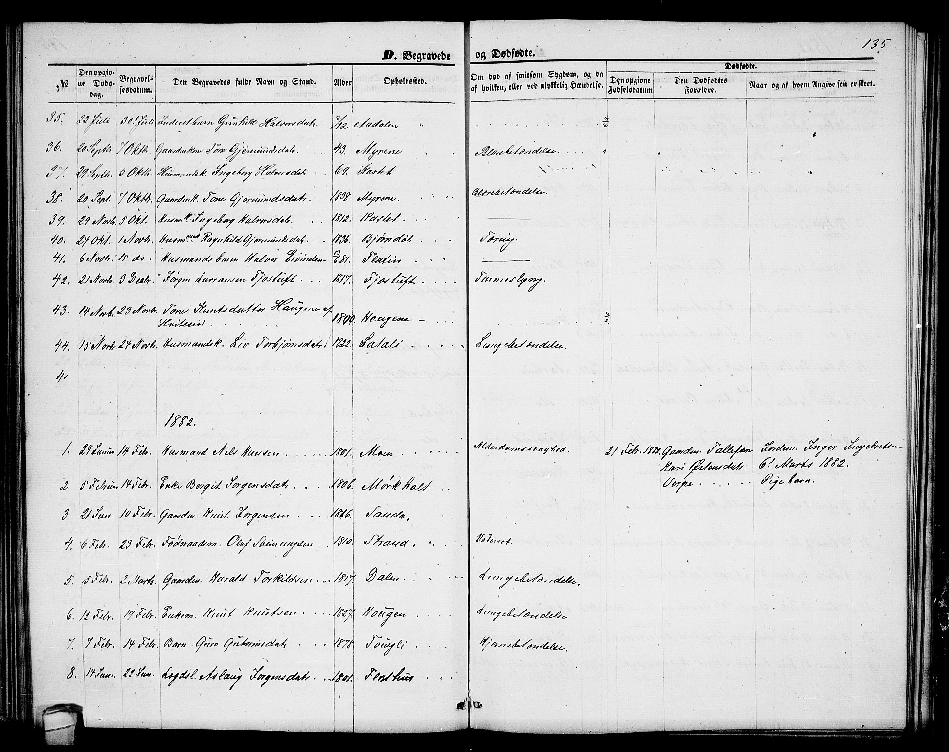 Seljord kirkebøker, SAKO/A-20/G/Ga/L0004: Parish register (copy) no. I 4, 1873-1886, p. 135