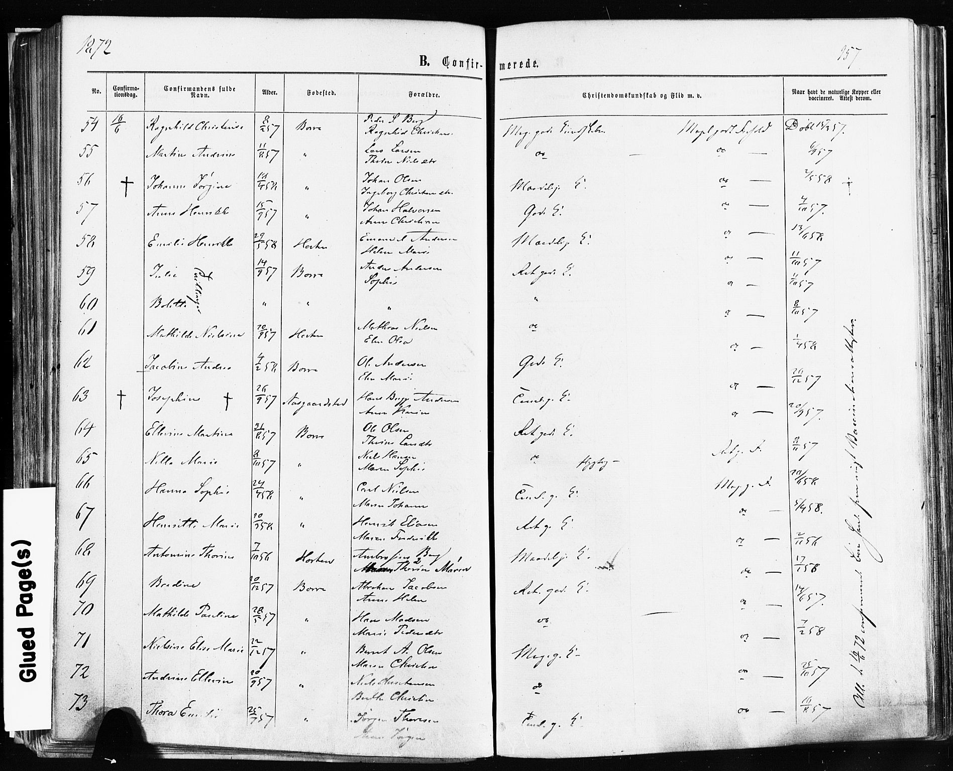 Borre kirkebøker, SAKO/A-338/F/Fa/L0008: Parish register (official) no. I 8, 1868-1877, p. 157