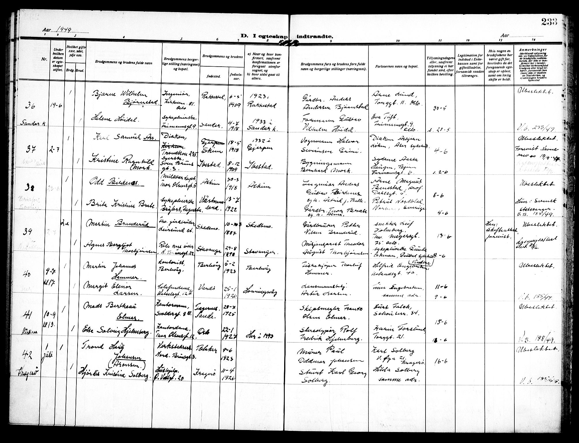 Trefoldighet prestekontor Kirkebøker, SAO/A-10882/H/Ha/L0005: Banns register no. 5, 1932-1952, p. 233