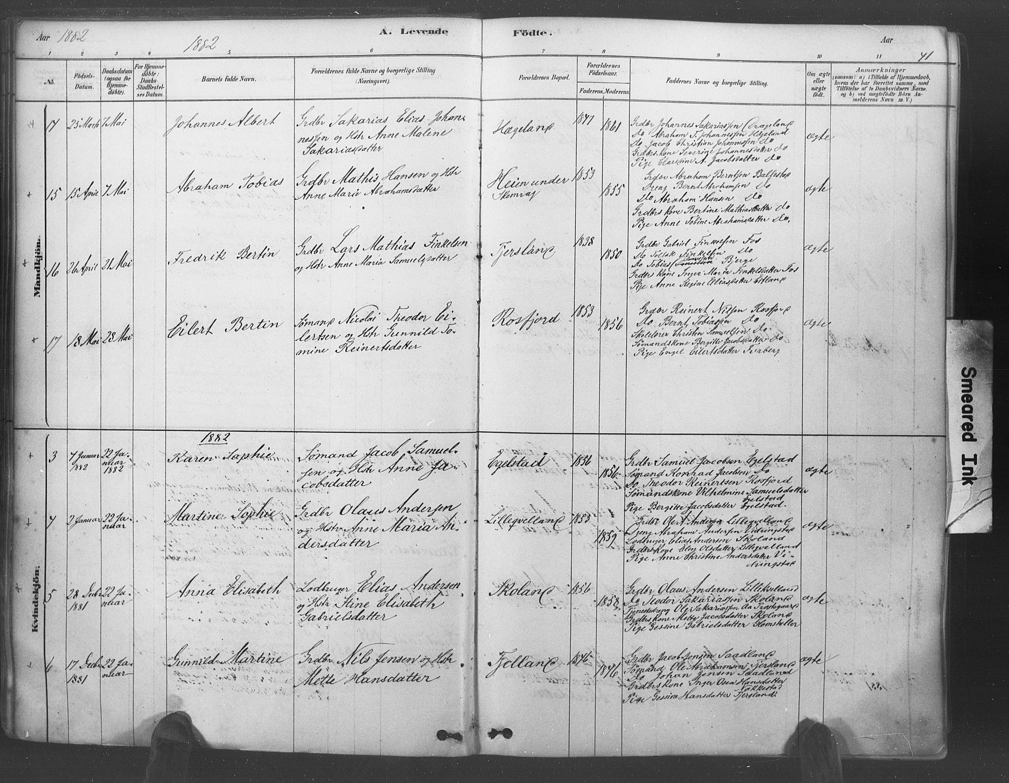 Lyngdal sokneprestkontor, AV/SAK-1111-0029/F/Fa/Fac/L0011: Parish register (official) no. A 11, 1878-1893, p. 41