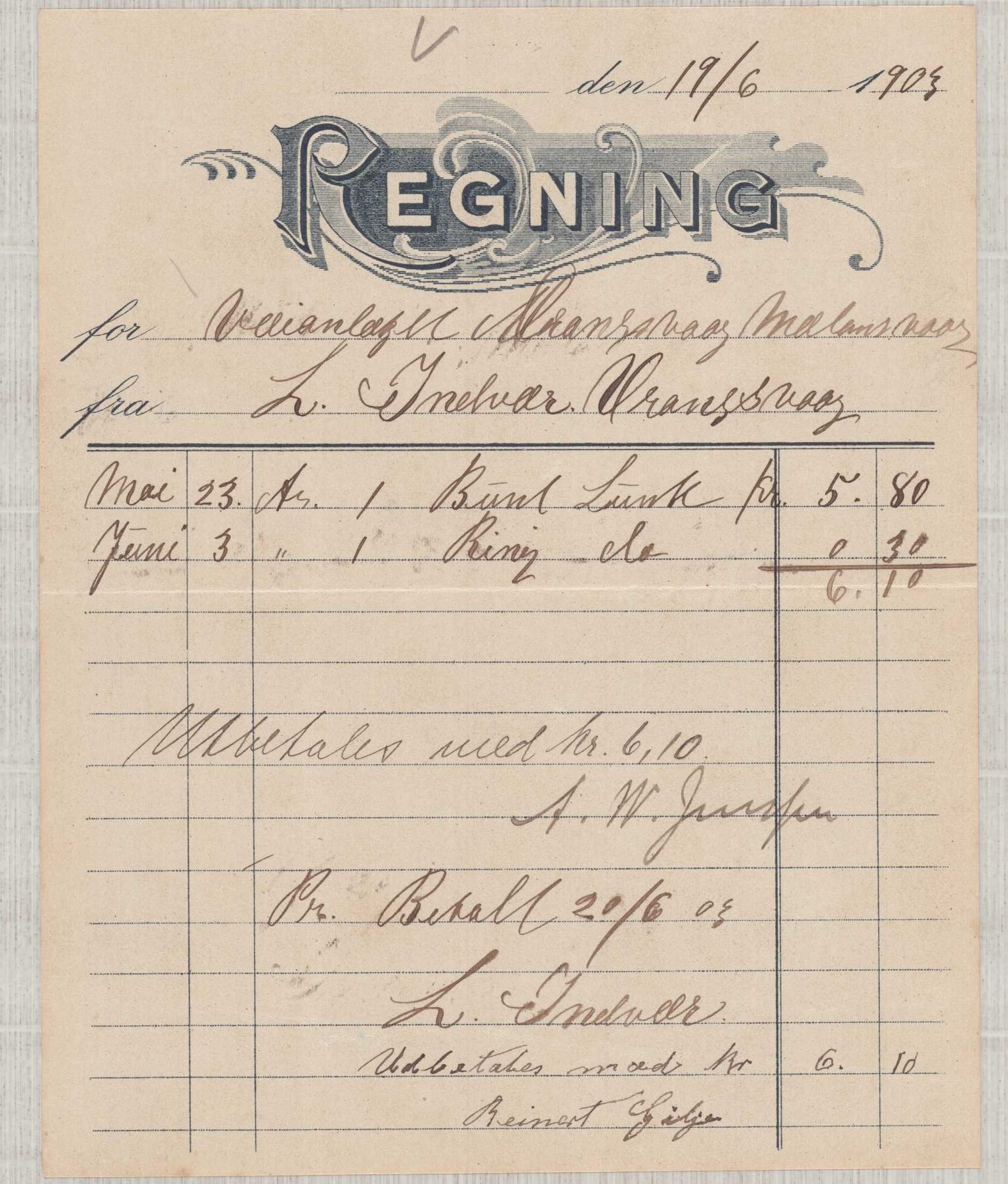 Finnaas kommune. Formannskapet, IKAH/1218a-021/E/Ea/L0002/0002: Rekneskap for veganlegg / Rekneskap for veganlegget Urangsvåg - Mælandsvåg, 1901-1903, p. 145