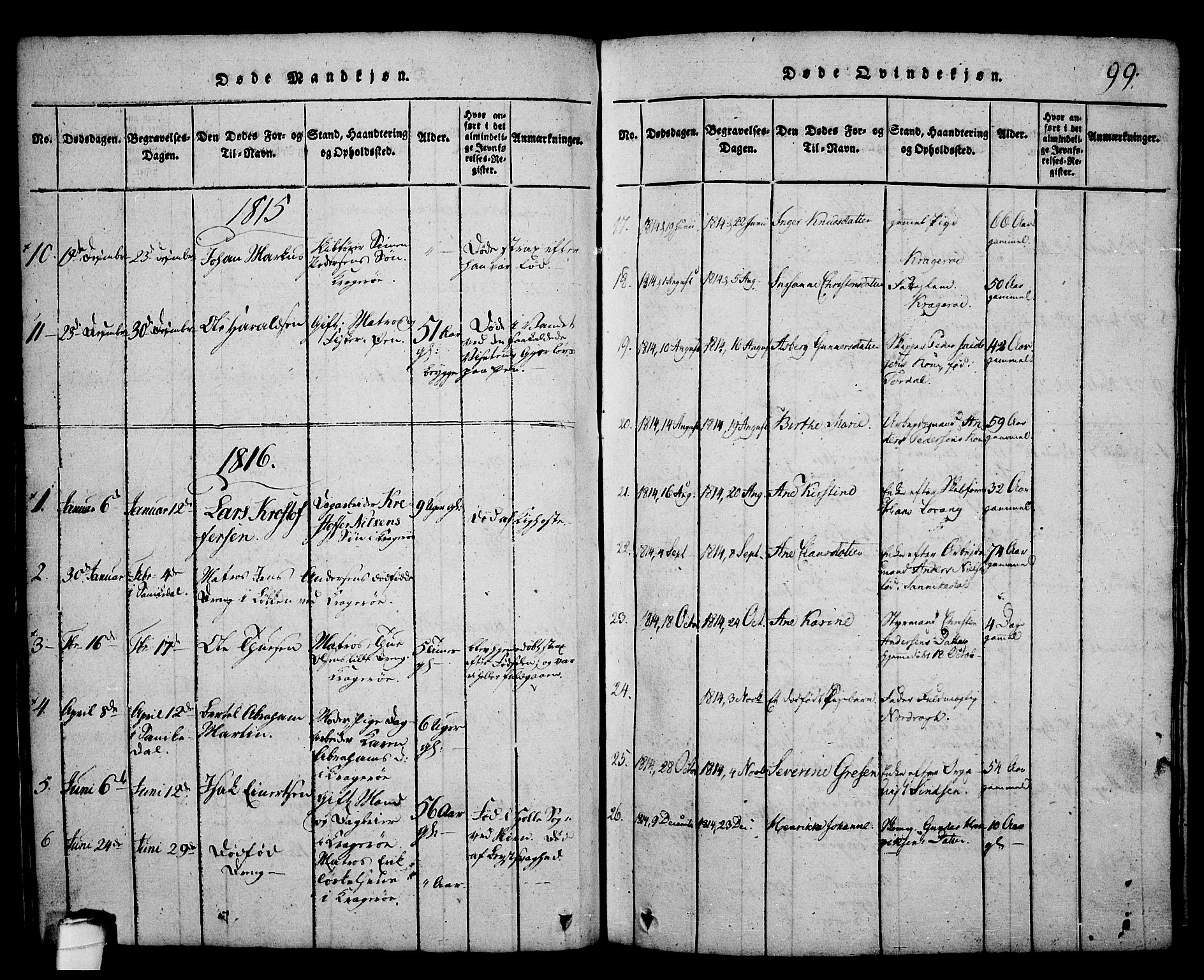 Kragerø kirkebøker, SAKO/A-278/G/Ga/L0002: Parish register (copy) no. 2, 1814-1831, p. 99