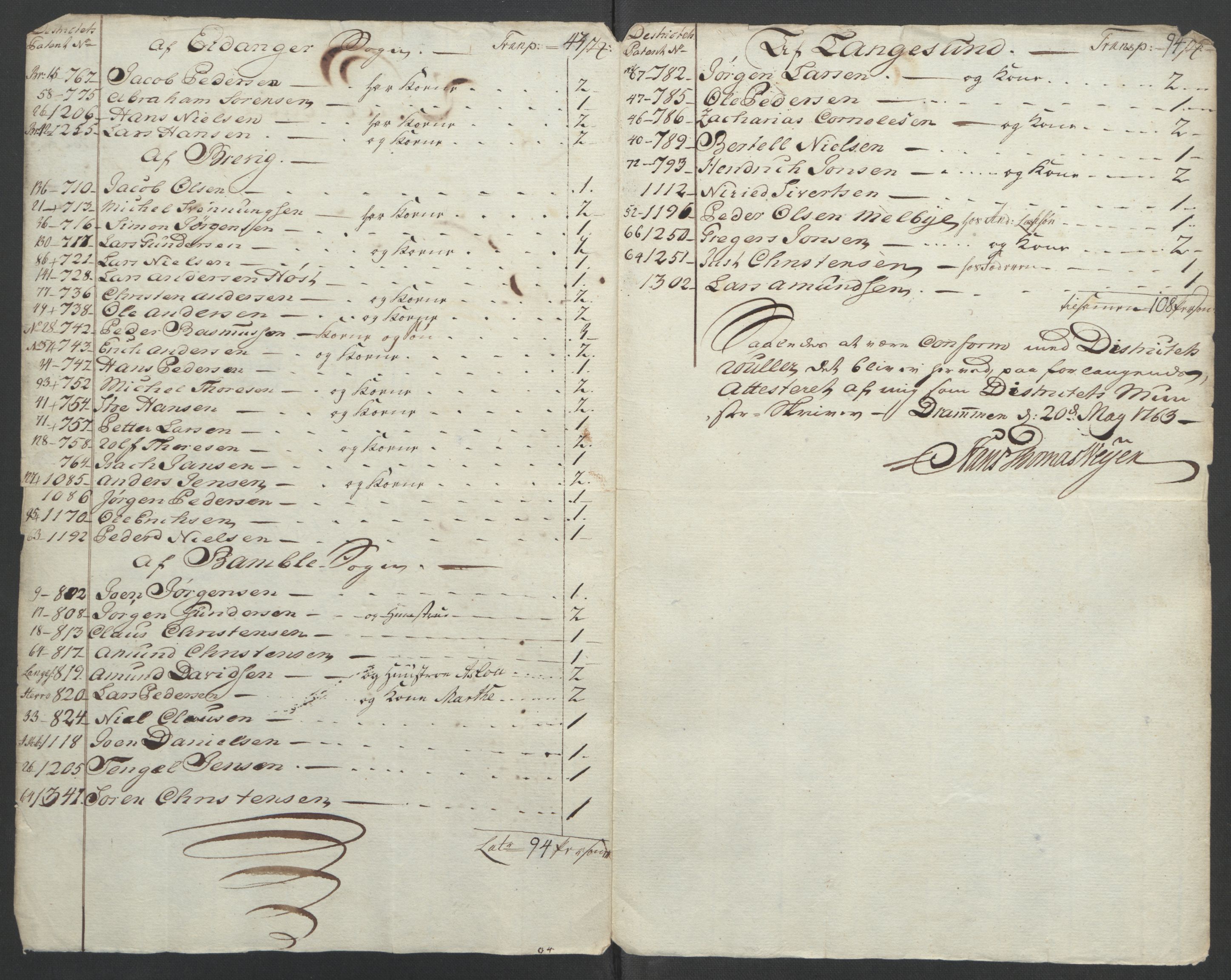 Rentekammeret inntil 1814, Reviderte regnskaper, Fogderegnskap, AV/RA-EA-4092/R37/L2239: Ekstraskatten Nedre Telemark og Bamble, 1762-1763, p. 767