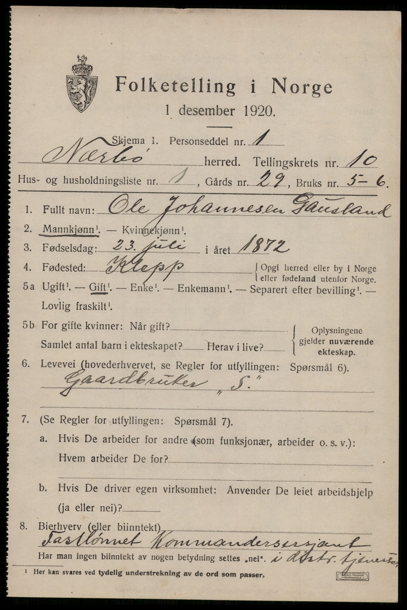 SAST, 1920 census for Nærbø, 1920, p. 5817