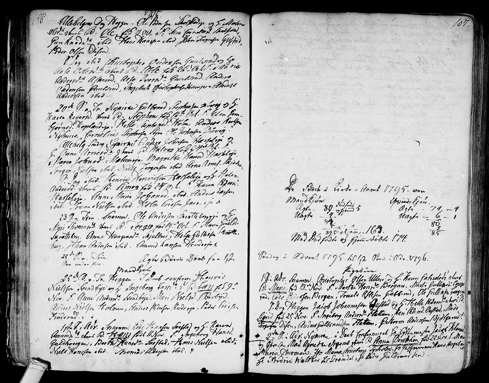 Modum kirkebøker, SAKO/A-234/F/Fa/L0003: Parish register (official) no. 3, 1783-1819, p. 166-167