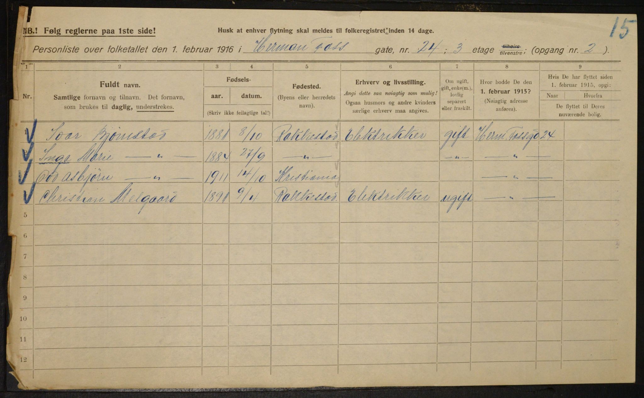 OBA, Municipal Census 1916 for Kristiania, 1916, p. 39675