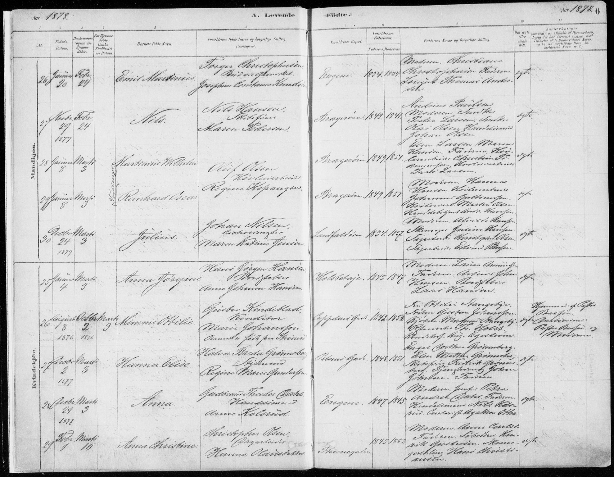 Bragernes kirkebøker, SAKO/A-6/F/Fb/L0006a: Parish register (official) no. II 6A, 1878-1885, p. 6