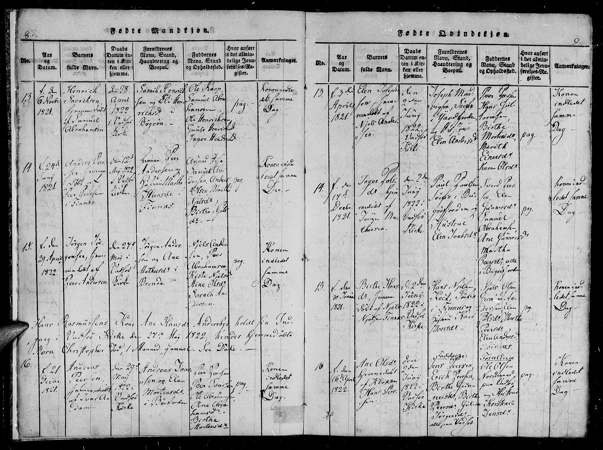 Vadsø sokneprestkontor, AV/SATØ-S-1325/H/Ha/L0003kirke: Parish register (official) no. 3 /1, 1821-1839, p. 8-9