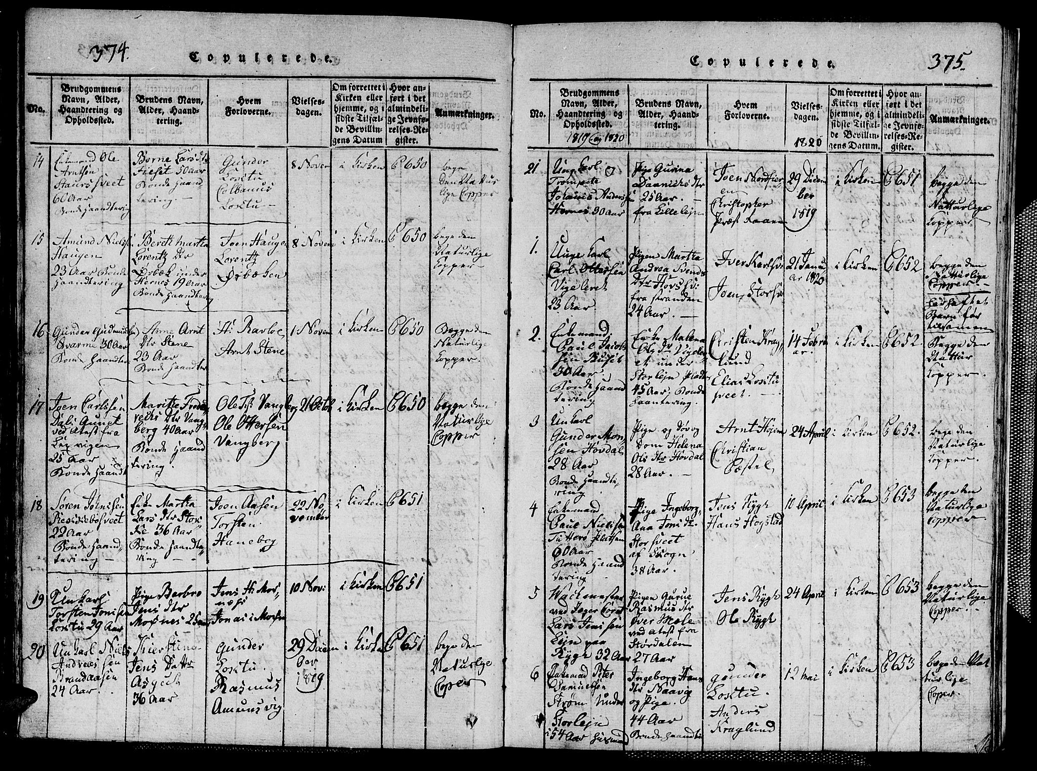 Ministerialprotokoller, klokkerbøker og fødselsregistre - Nord-Trøndelag, SAT/A-1458/713/L0124: Parish register (copy) no. 713C01, 1817-1827, p. 374-375