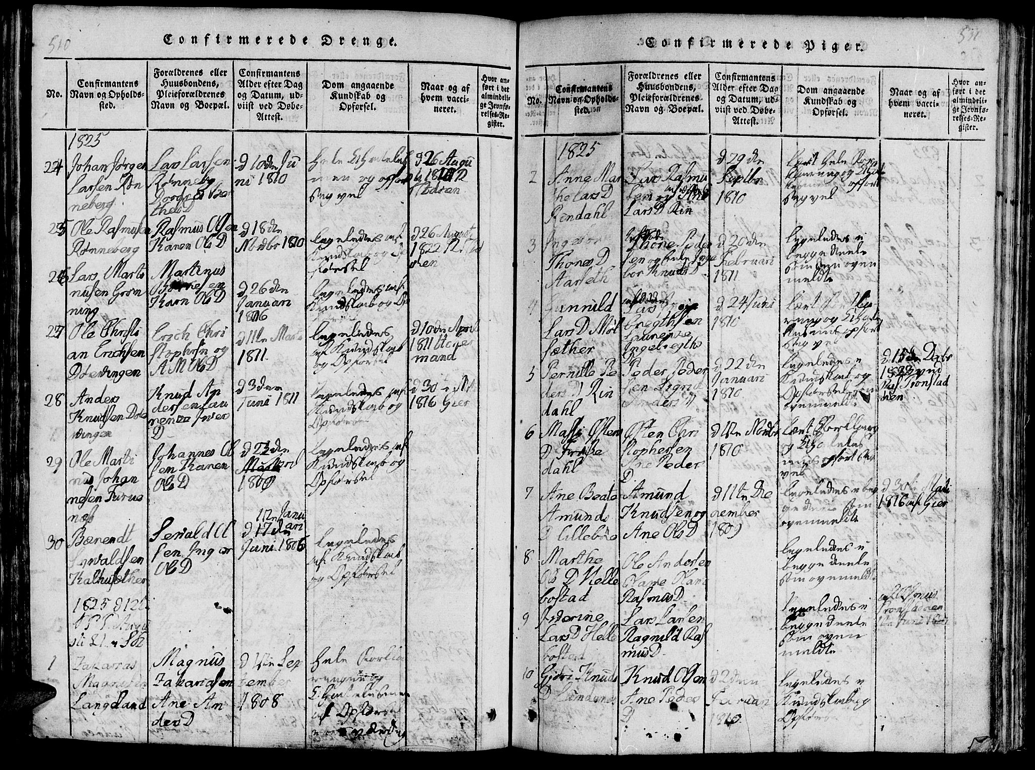 Ministerialprotokoller, klokkerbøker og fødselsregistre - Møre og Romsdal, SAT/A-1454/519/L0260: Parish register (copy) no. 519C01, 1817-1829, p. 510-511