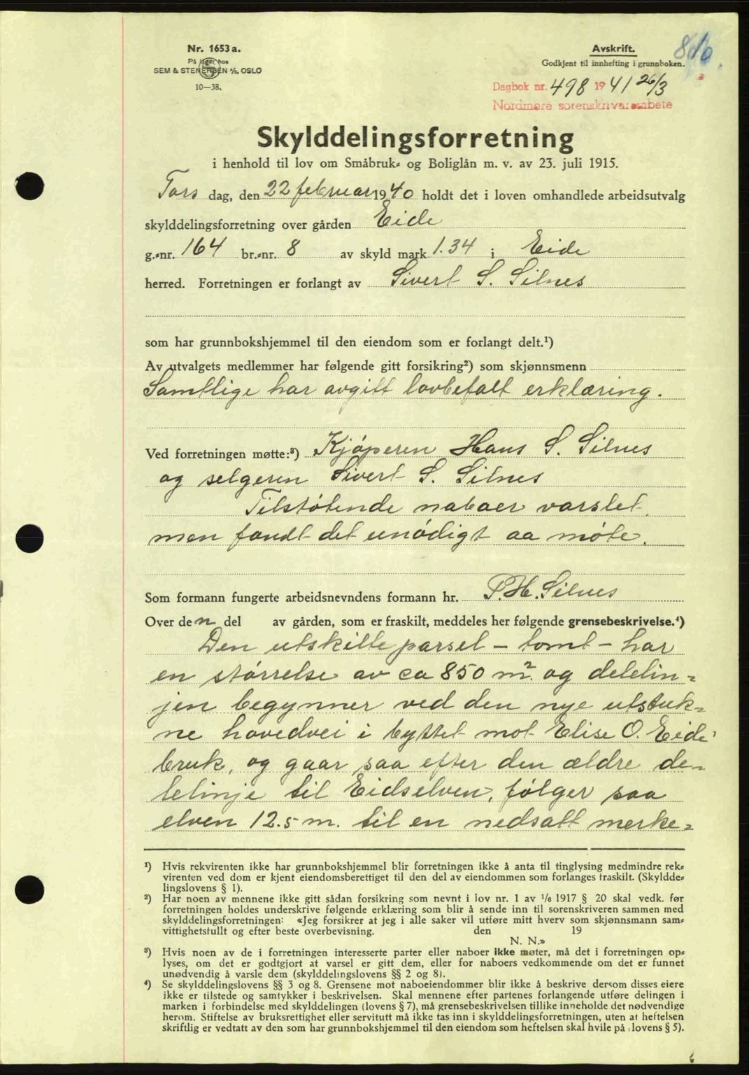 Nordmøre sorenskriveri, SAT/A-4132/1/2/2Ca: Mortgage book no. A89, 1940-1941, Diary no: : 498/1941