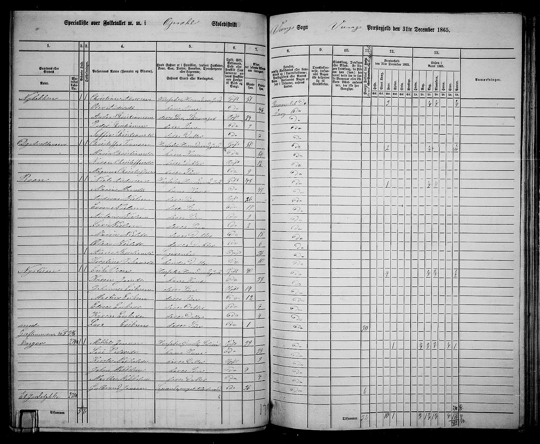 RA, 1865 census for Vang/Vang og Furnes, 1865, p. 268