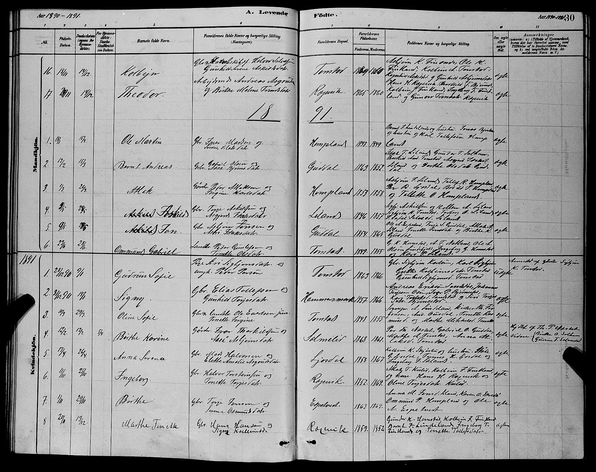 Sirdal sokneprestkontor, AV/SAK-1111-0036/F/Fb/Fbb/L0003: Parish register (copy) no. B 3, 1878-1894, p. 30
