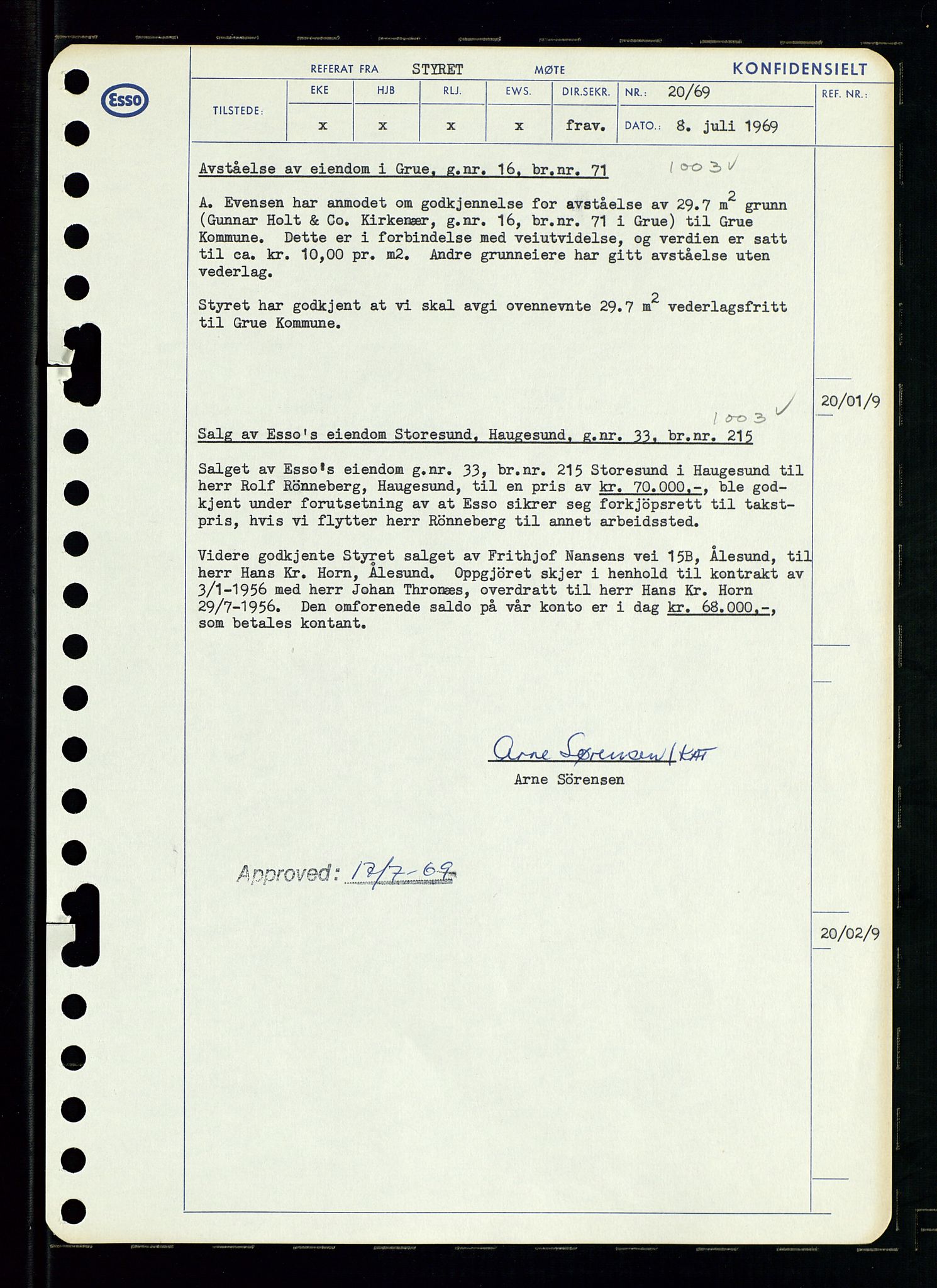 Pa 0982 - Esso Norge A/S, AV/SAST-A-100448/A/Aa/L0003/0001: Den administrerende direksjon Board minutes (styrereferater) og Bedriftforsamlingsprotokoll / Den administrerende direksjon Board minutes (styrereferater), 1969, p. 22