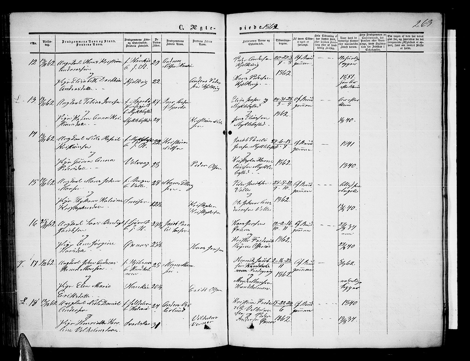 Ministerialprotokoller, klokkerbøker og fødselsregistre - Nordland, AV/SAT-A-1459/872/L1046: Parish register (copy) no. 872C02, 1852-1879, p. 263