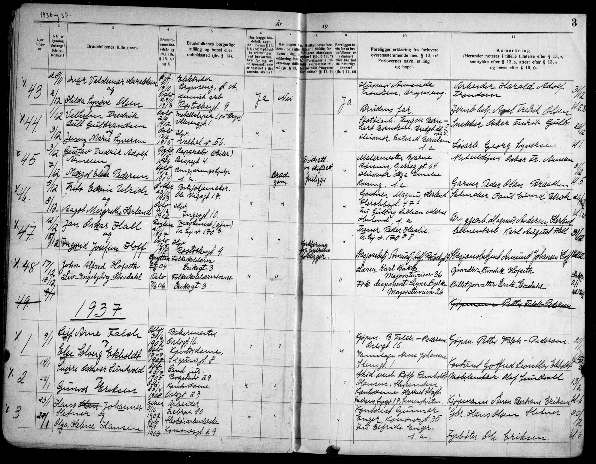 Gamlebyen prestekontor Kirkebøker, AV/SAO-A-10884/H/Ha/L0003: Banns register no. 3, 1936-1959, p. 3