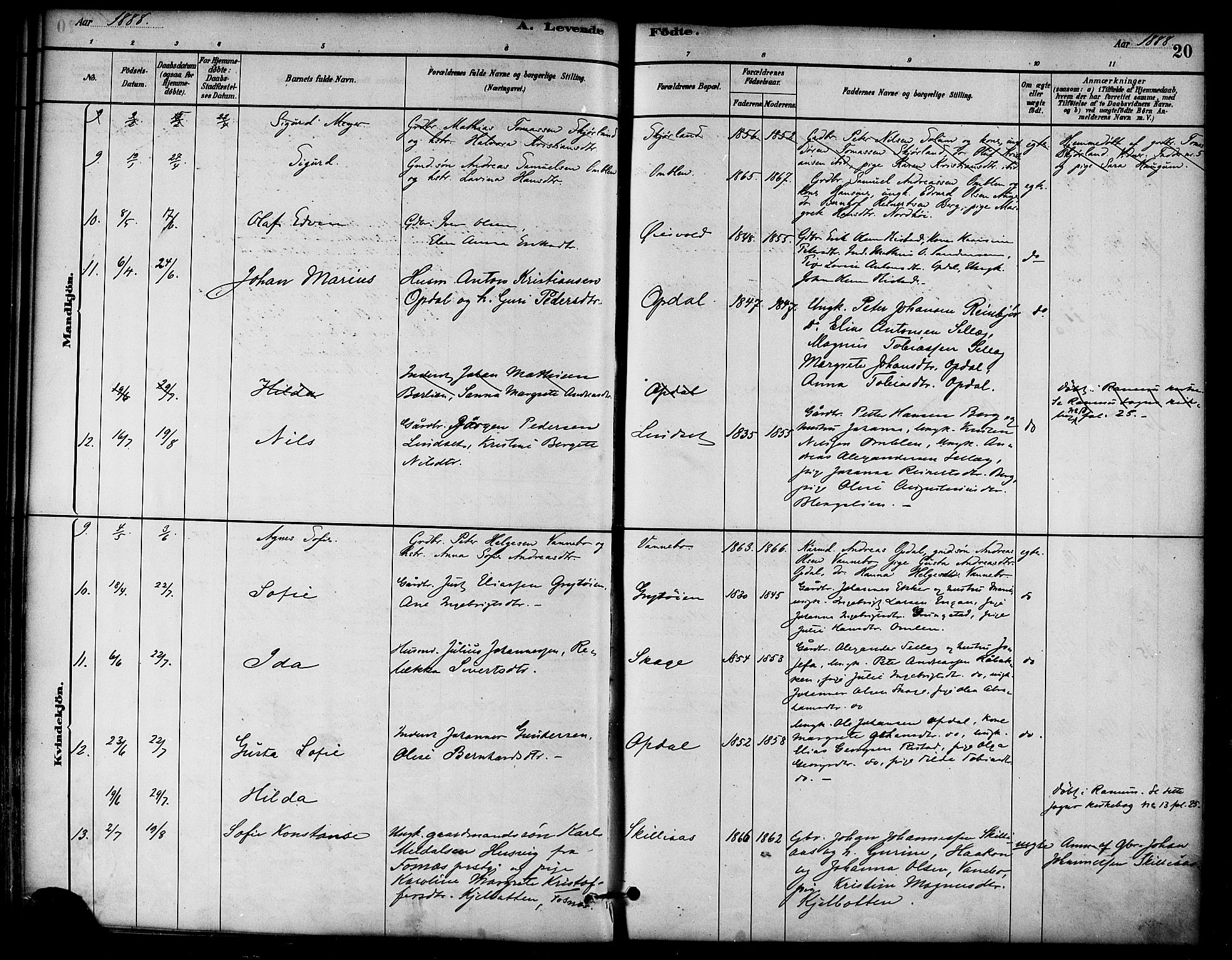 Ministerialprotokoller, klokkerbøker og fødselsregistre - Nord-Trøndelag, AV/SAT-A-1458/766/L0563: Parish register (official) no. 767A01, 1881-1899, p. 20