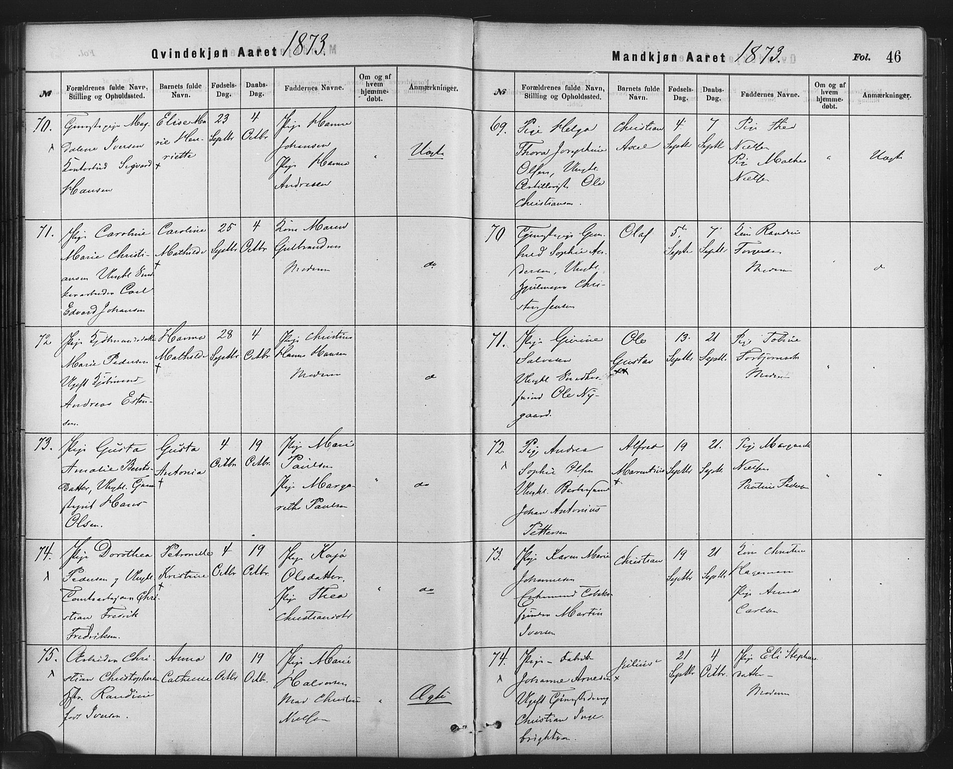 Rikshospitalet prestekontor Kirkebøker, SAO/A-10309b/F/L0006: Parish register (official) no. 6, 1871-1885, p. 46
