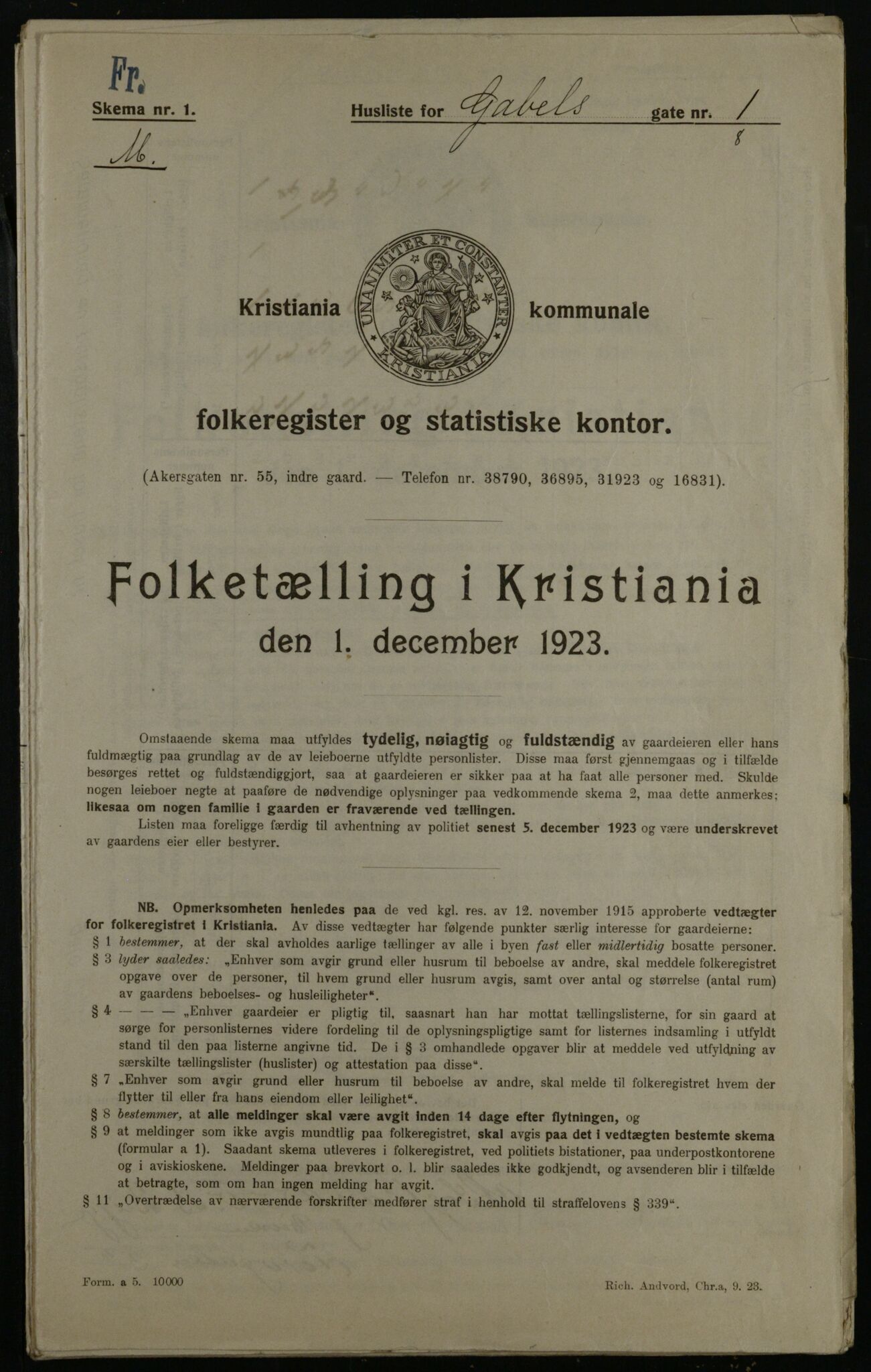 OBA, Municipal Census 1923 for Kristiania, 1923, p. 31982