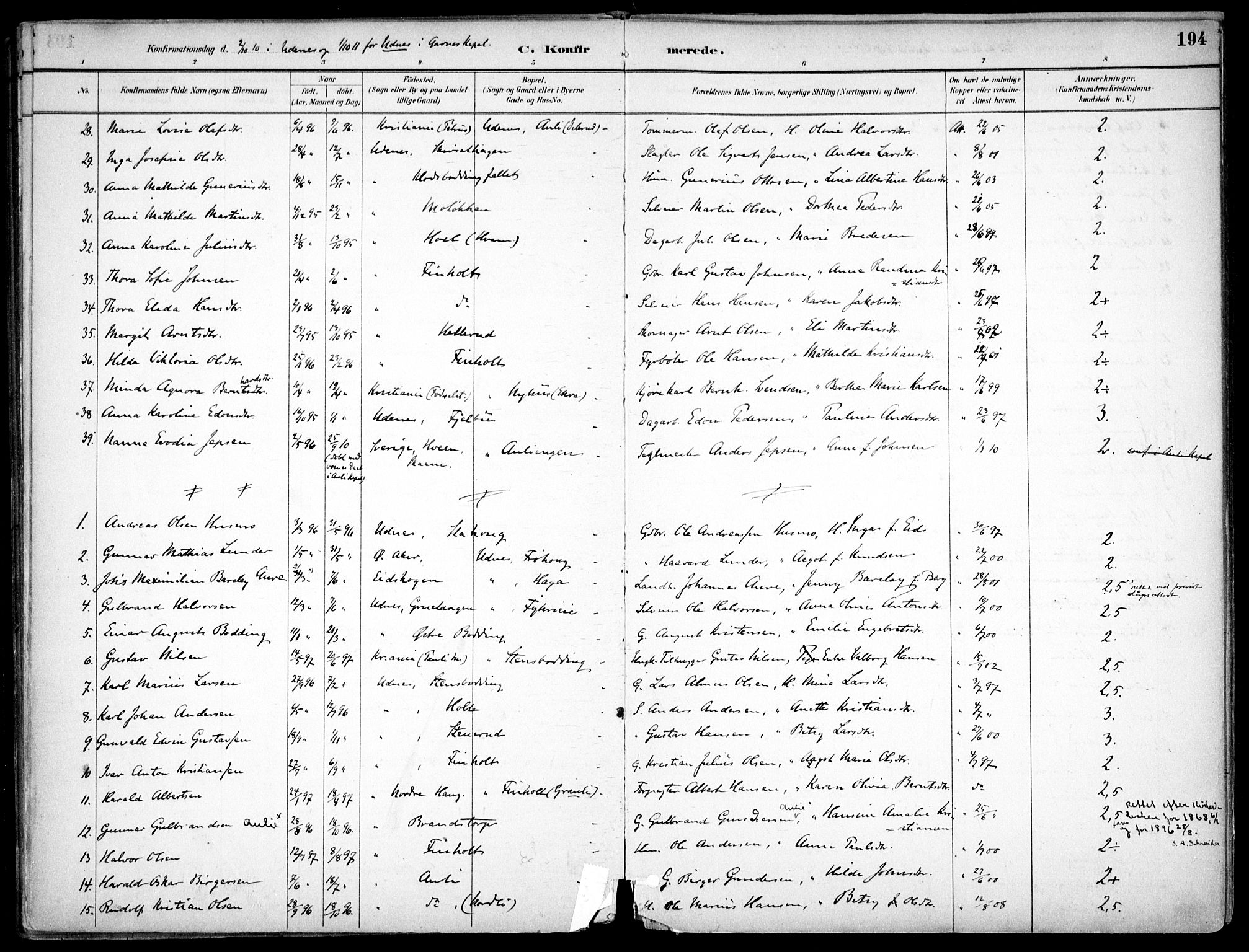 Nes prestekontor Kirkebøker, SAO/A-10410/F/Fc/L0002: Parish register (official) no. IIi 2, 1882-1916, p. 194