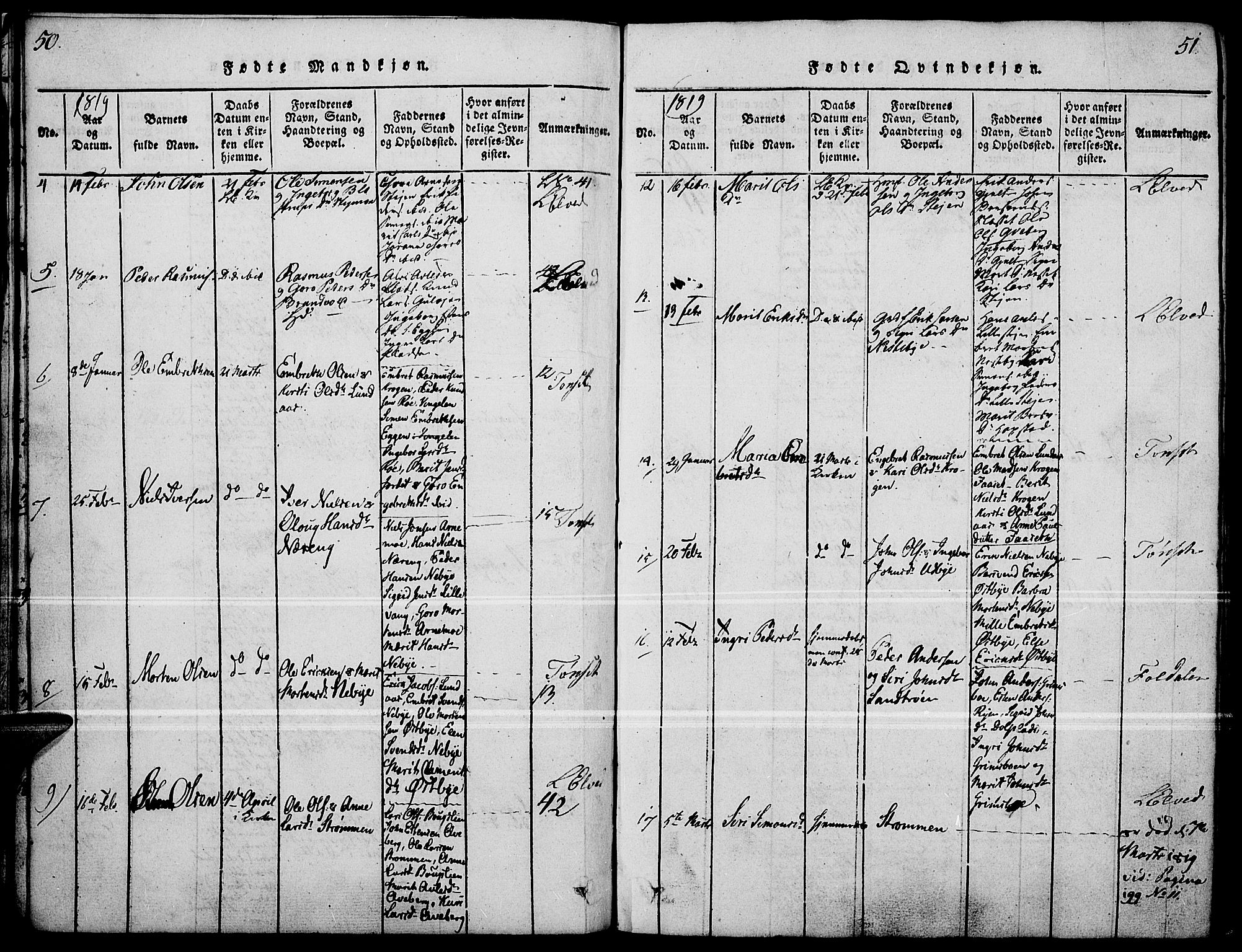 Tynset prestekontor, AV/SAH-PREST-058/H/Ha/Haa/L0018: Parish register (official) no. 18, 1815-1829, p. 50-51