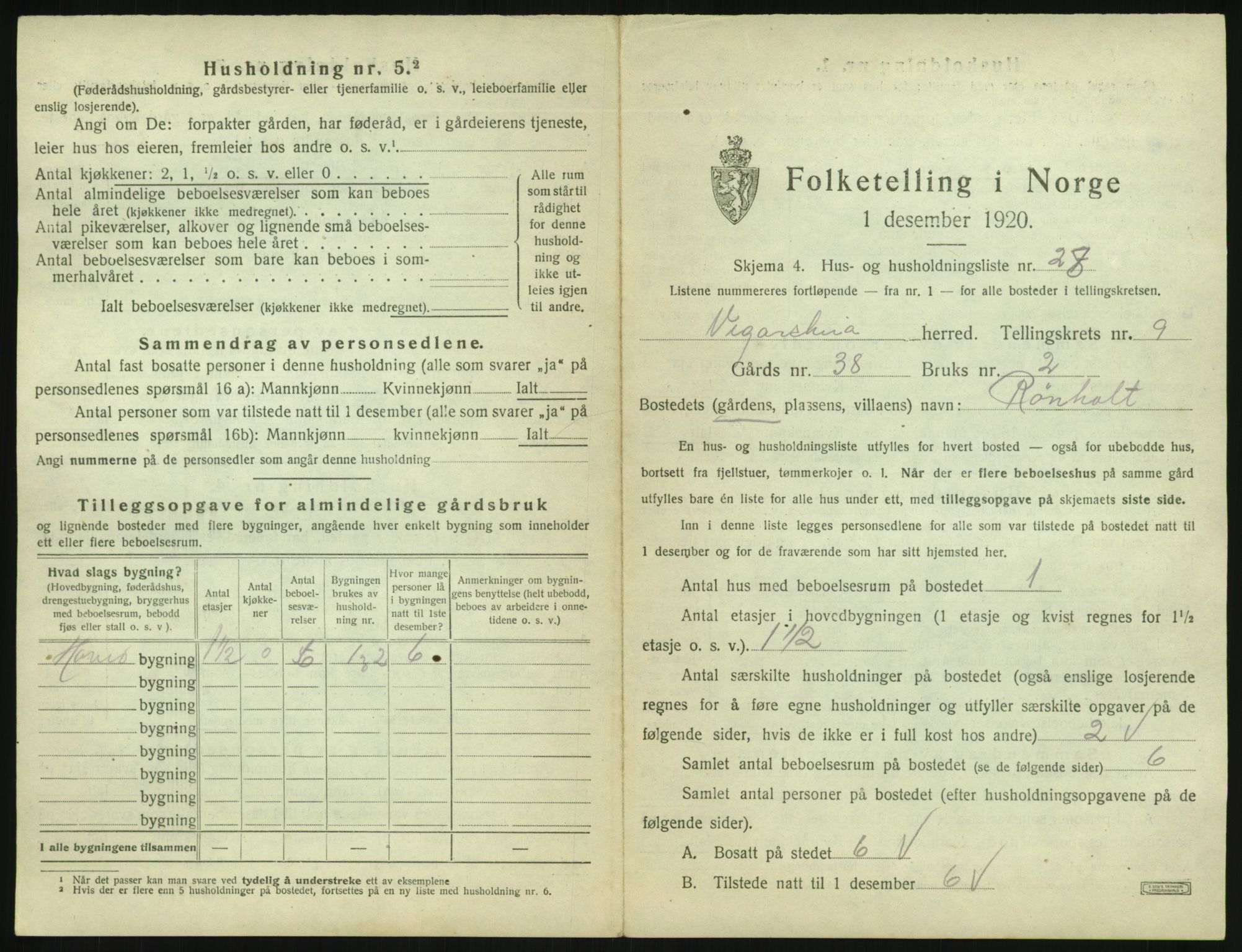 SAK, 1920 census for Vegårshei, 1920, p. 504