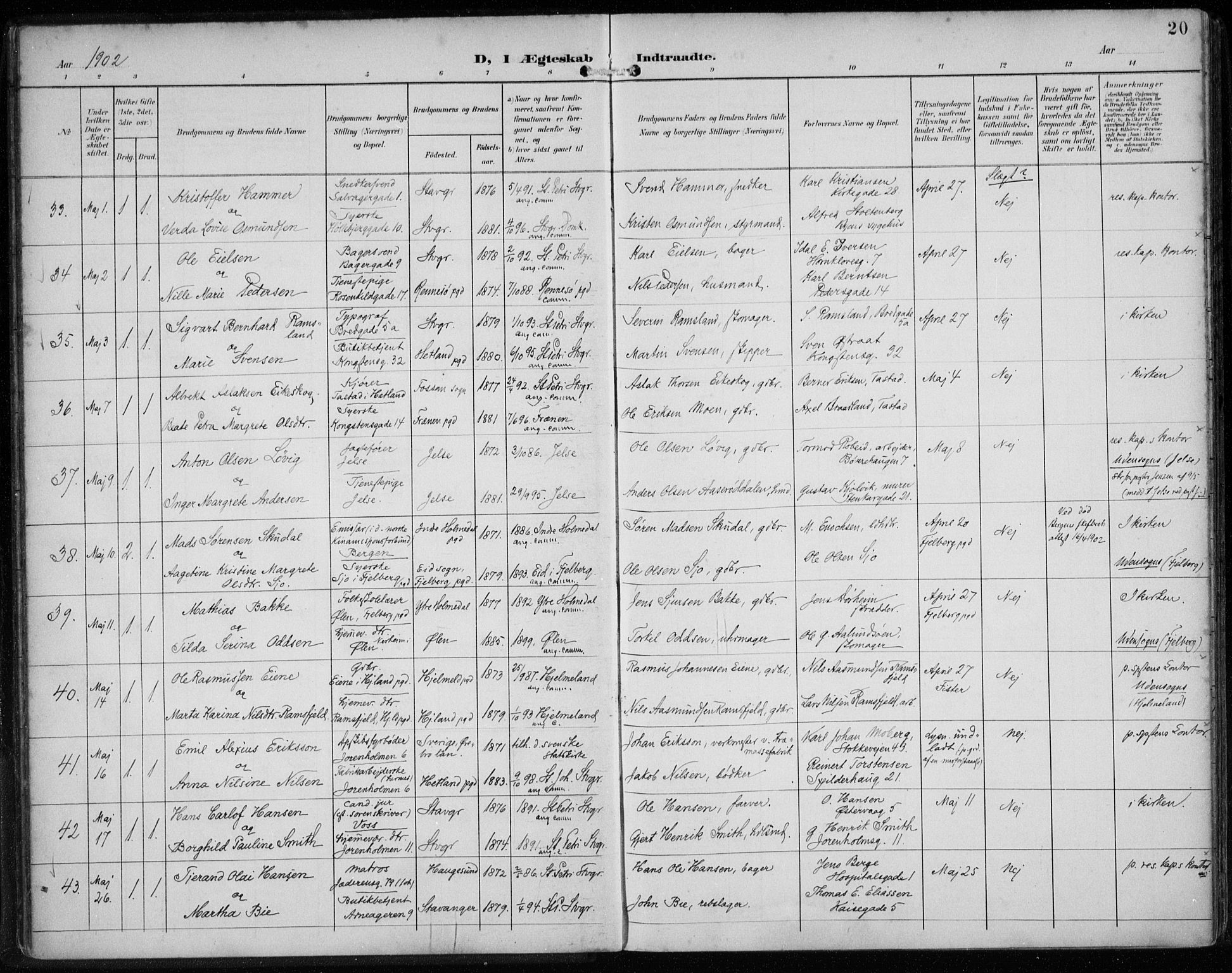 St. Petri sokneprestkontor, AV/SAST-A-101813/002/A/L0003: Parish register (official) no. A 24, 1900-1921, p. 20