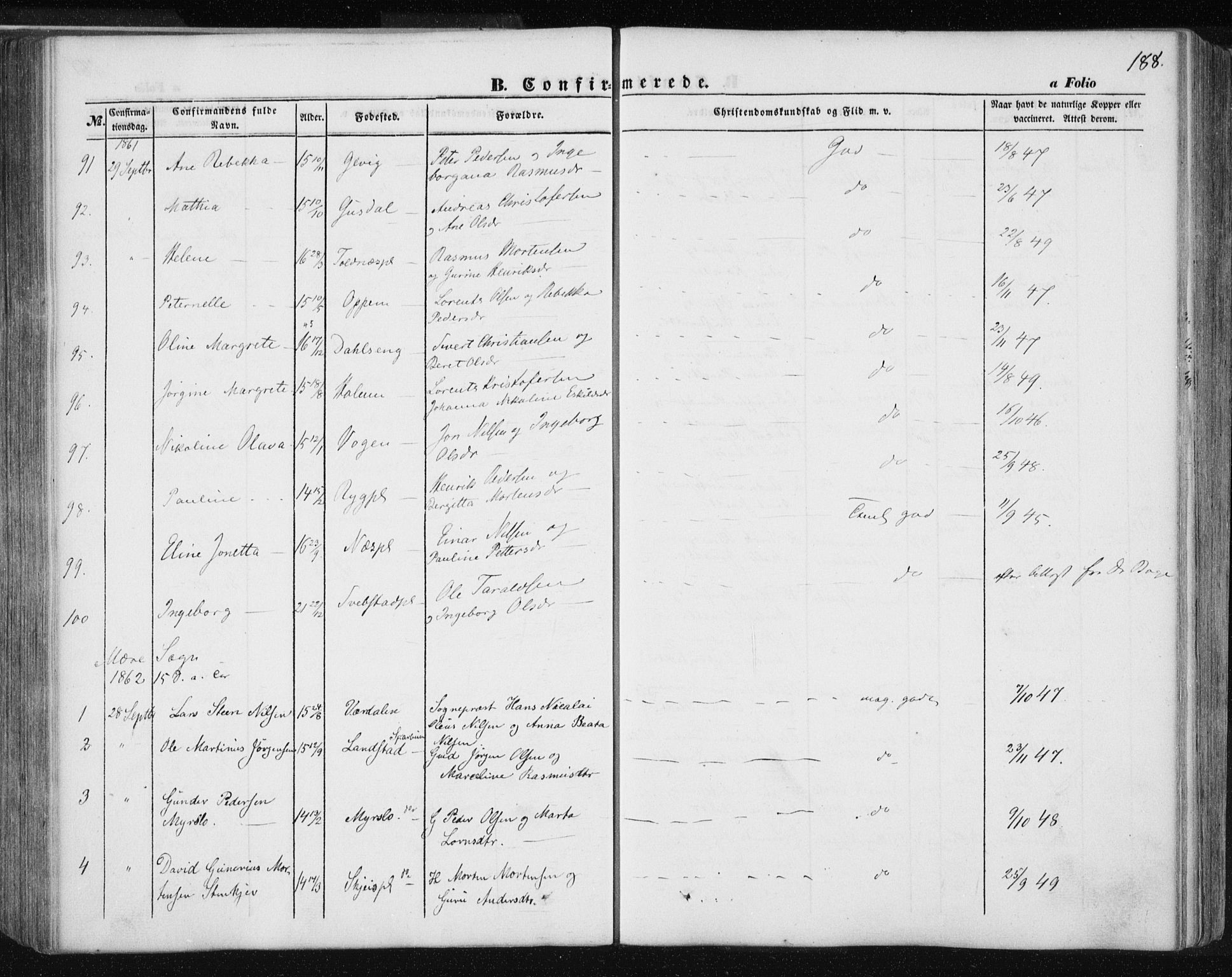 Ministerialprotokoller, klokkerbøker og fødselsregistre - Nord-Trøndelag, SAT/A-1458/735/L0342: Parish register (official) no. 735A07 /1, 1849-1862, p. 188