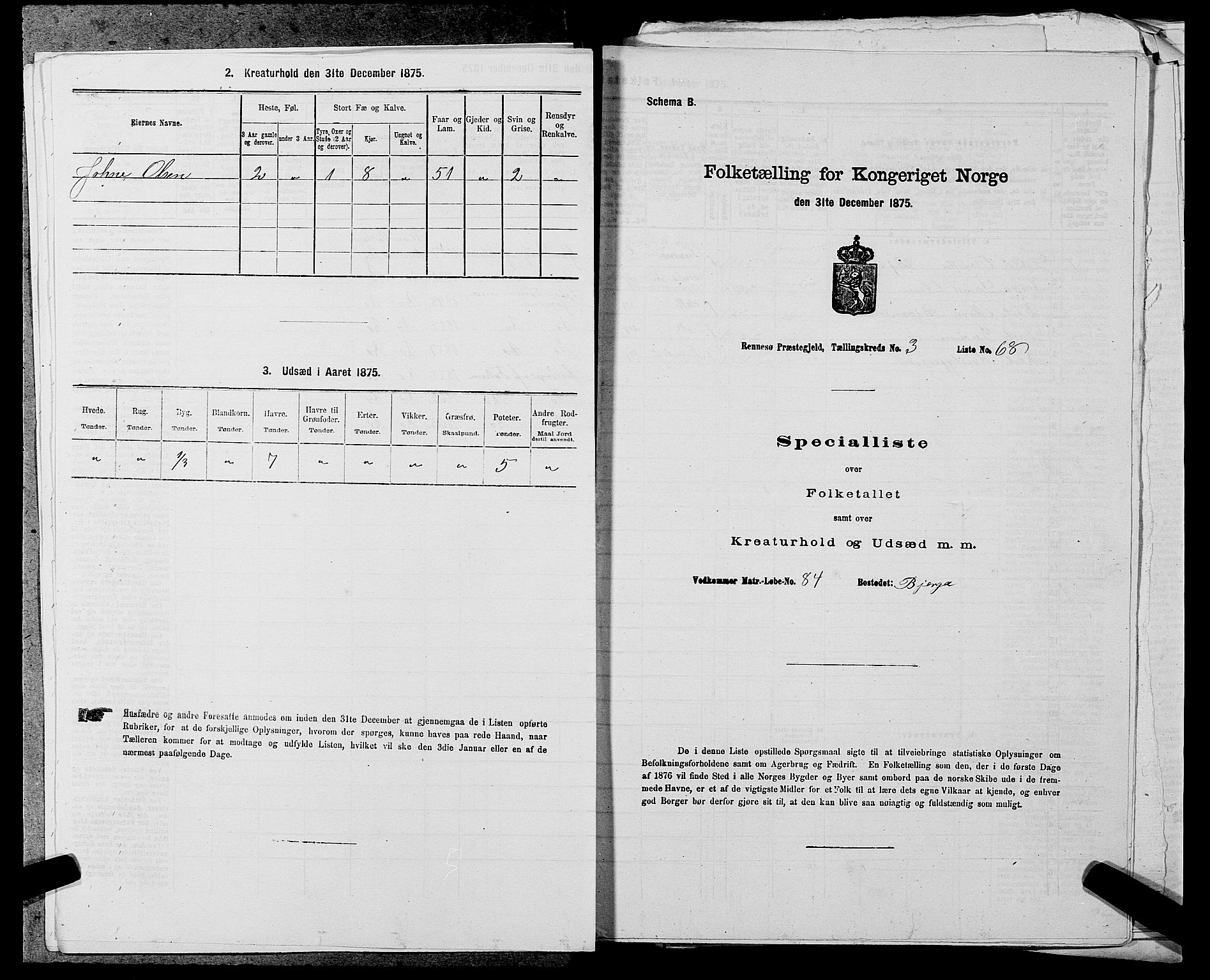 SAST, 1875 census for 1142P Rennesøy, 1875, p. 421