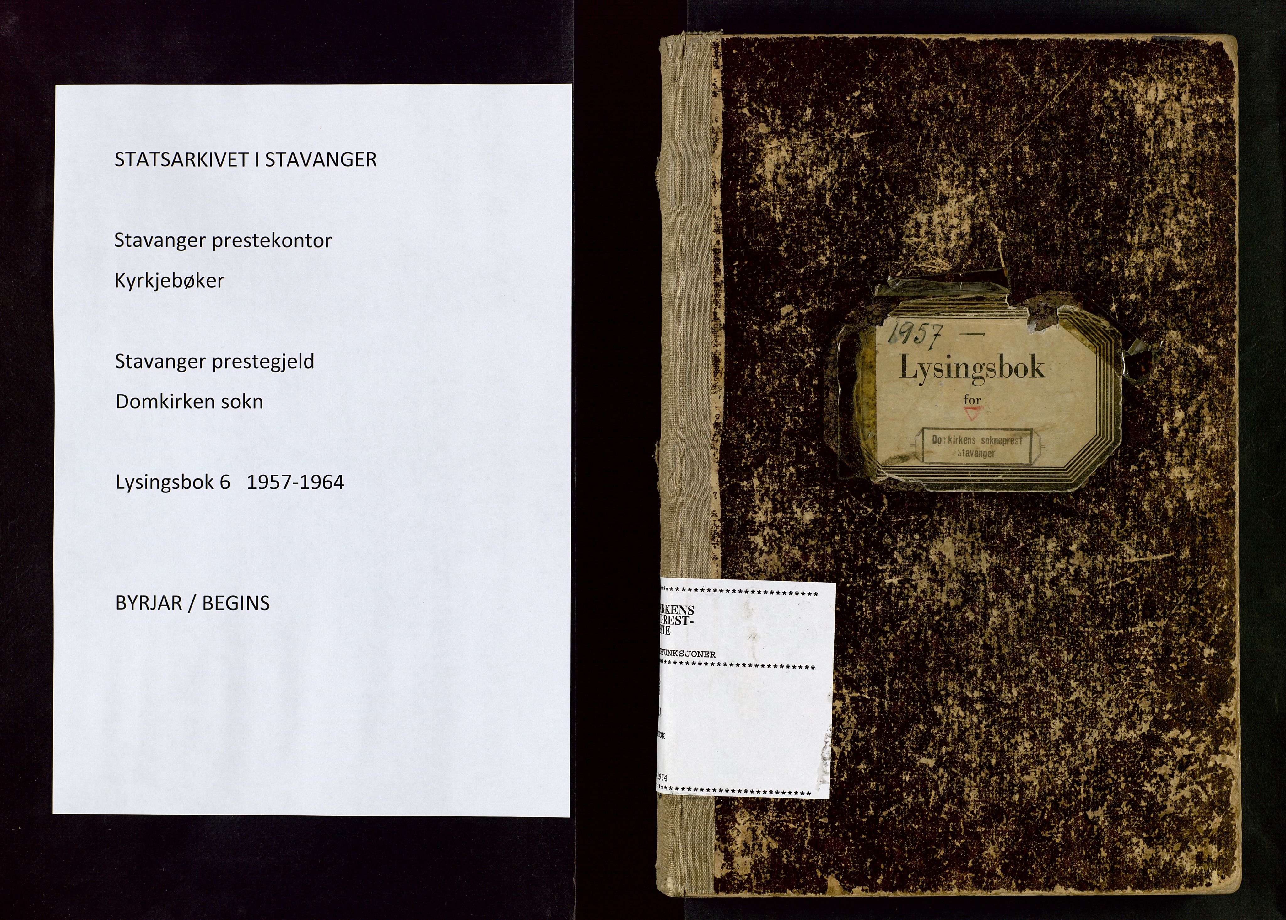 Domkirken sokneprestkontor, SAST/A-101812/001/70/705BB/L0006: Banns register no. 6, 1957-1964