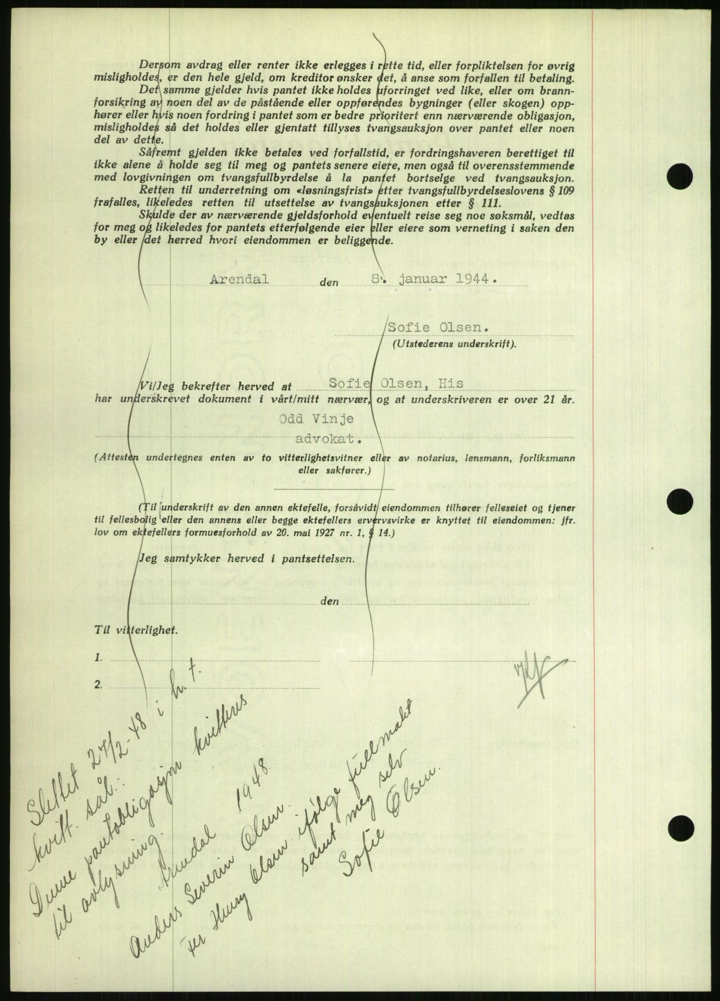 Nedenes sorenskriveri, SAK/1221-0006/G/Gb/Gbb/L0002: Mortgage book no. II, 1942-1945, Diary no: : 28/1944