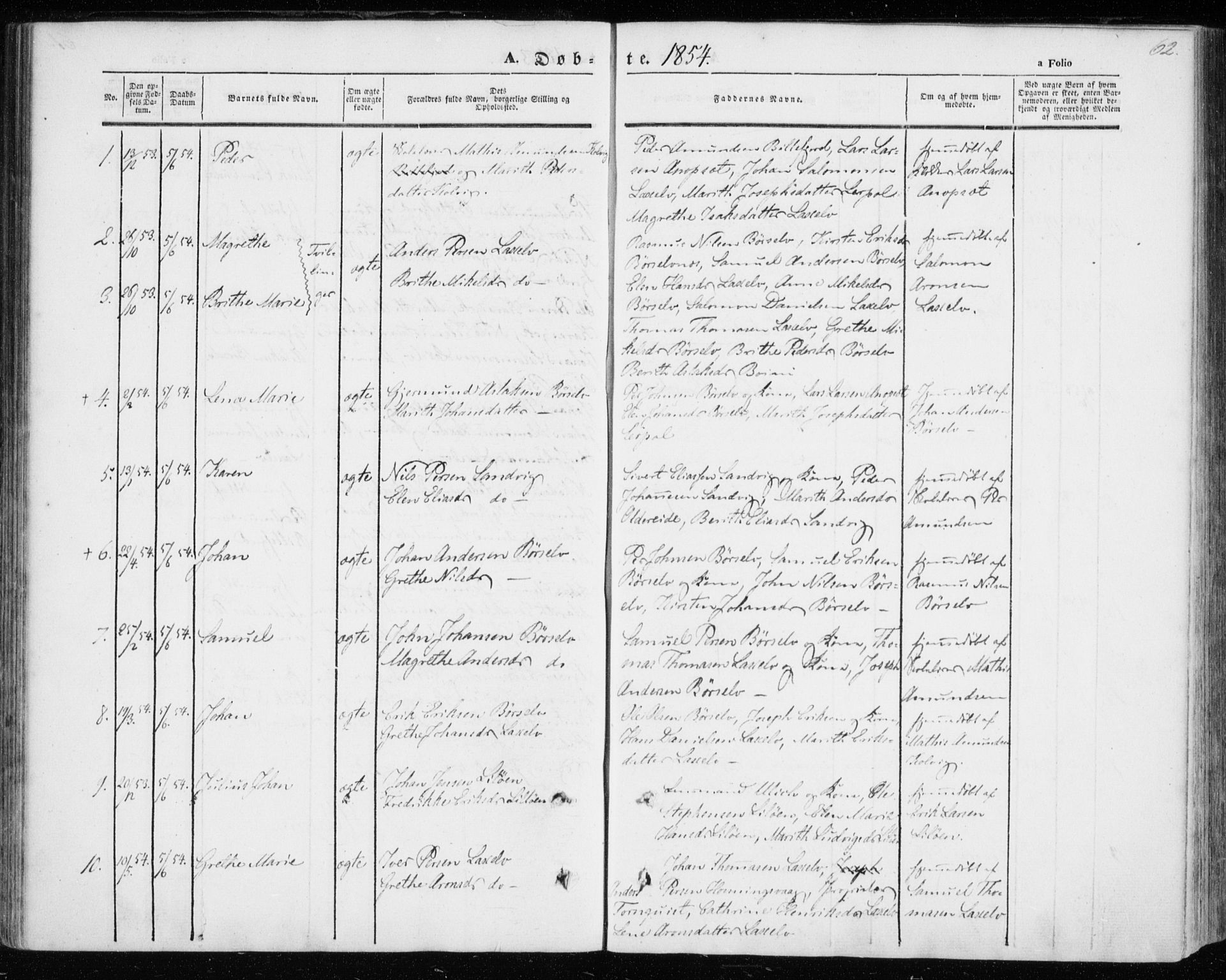 Kistrand/Porsanger sokneprestembete, SATØ/S-1351/H/Ha/L0004.kirke: Parish register (official) no. 4, 1843-1860, p. 62