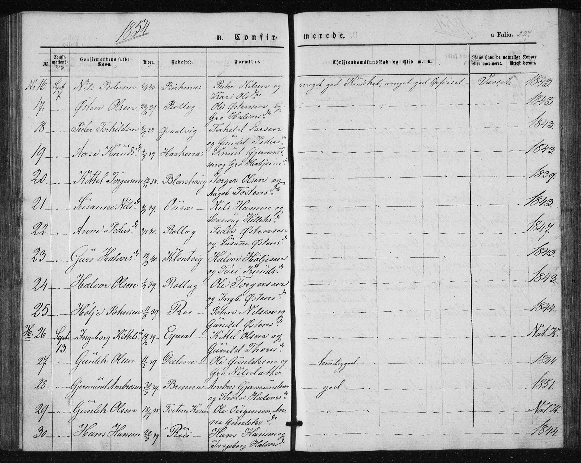 Tinn kirkebøker, AV/SAKO-A-308/F/Fa/L0005: Parish register (official) no. I 5, 1844-1856, p. 227
