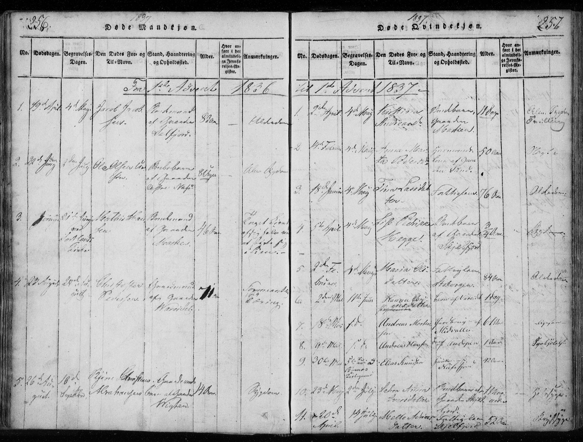 Ministerialprotokoller, klokkerbøker og fødselsregistre - Nordland, AV/SAT-A-1459/885/L1201: Parish register (official) no. 885A02, 1820-1837, p. 256-257