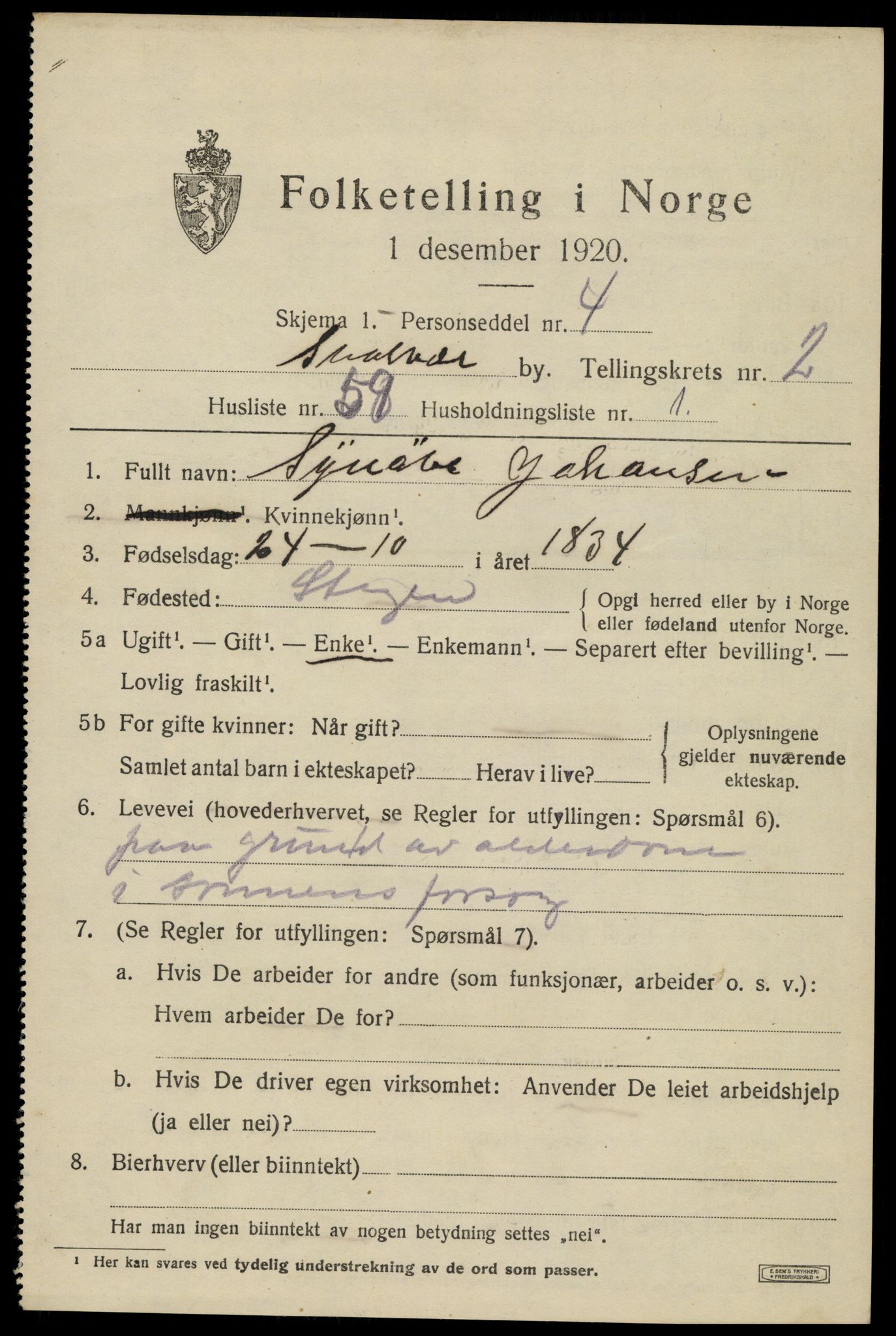 SAT, 1920 census for Svolvær, 1920, p. 3798