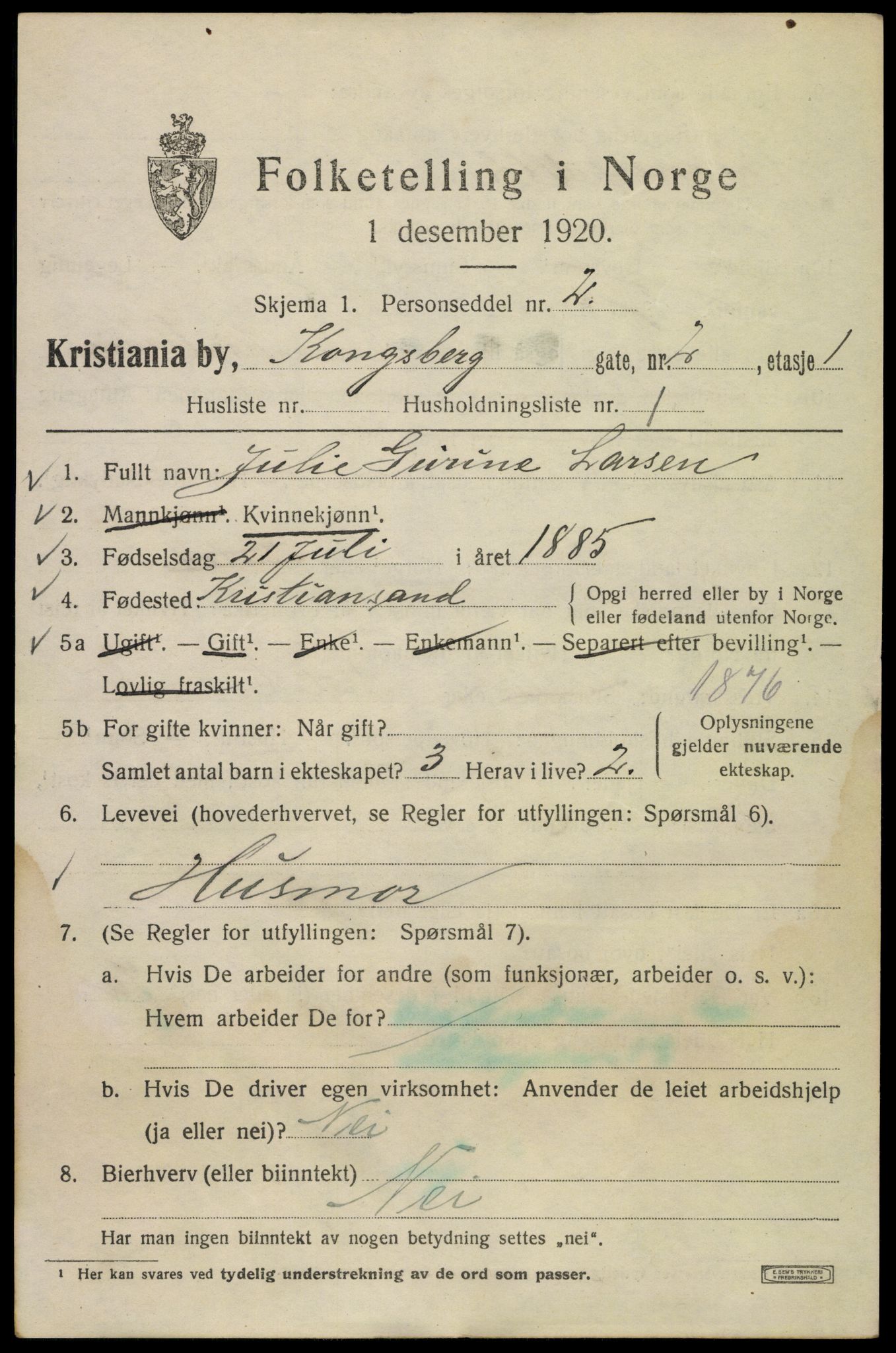 SAO, 1920 census for Kristiania, 1920, p. 346757