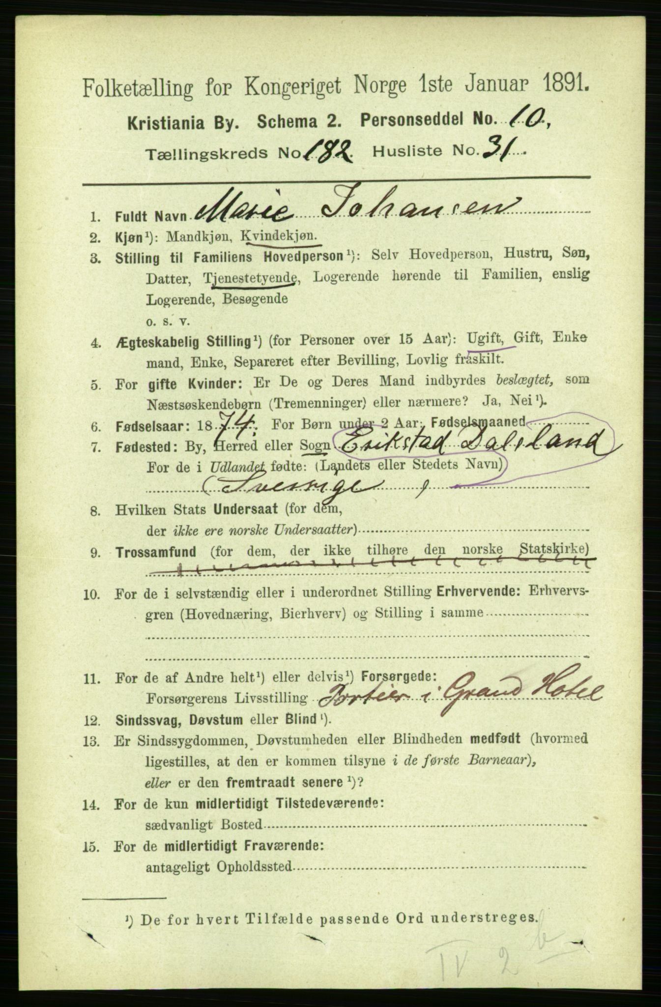 RA, 1891 census for 0301 Kristiania, 1891, p. 109083
