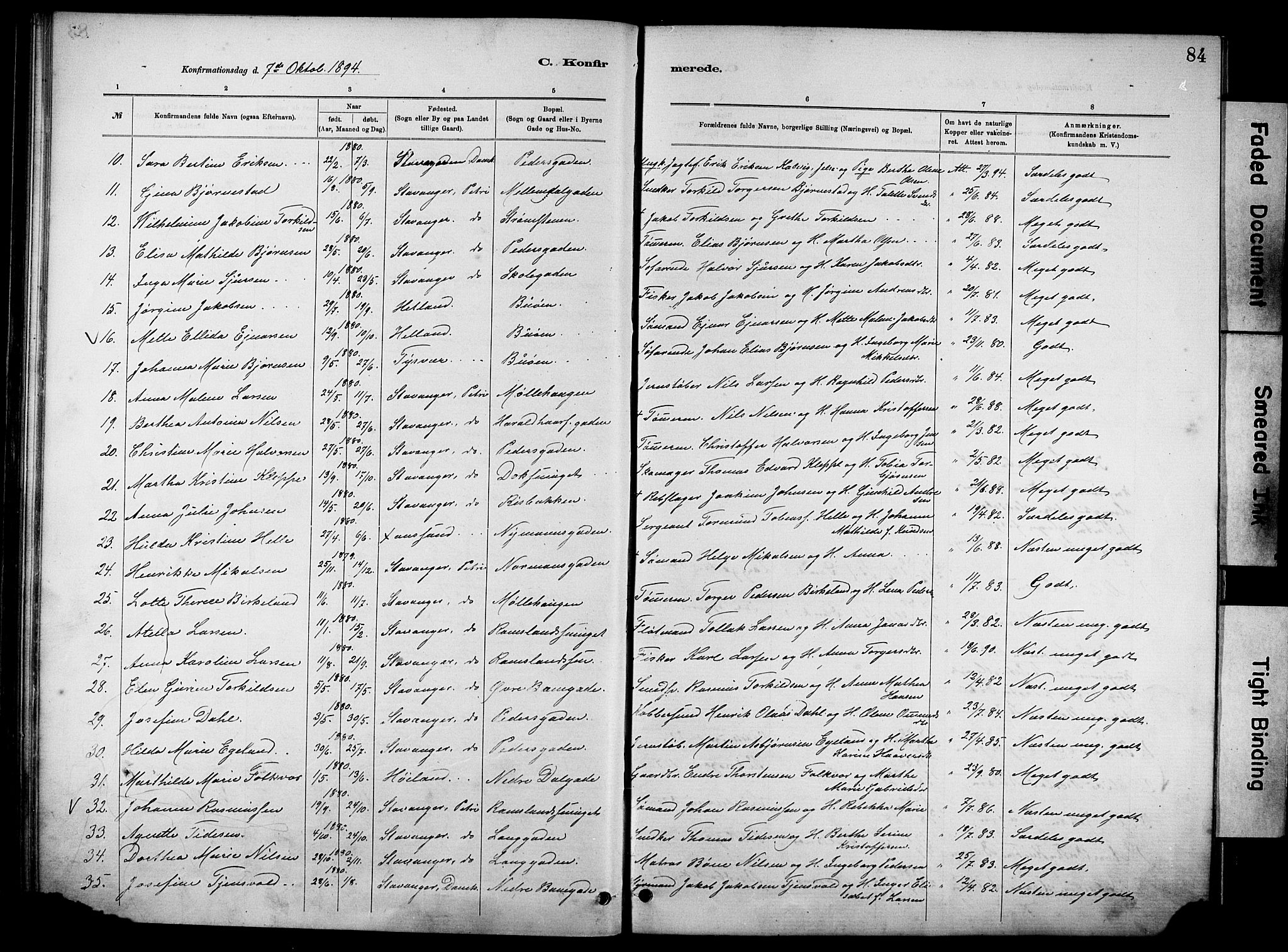 St. Johannes sokneprestkontor, SAST/A-101814/001/30/30BA/L0002: Parish register (official) no. A 2, 1885-1899, p. 84